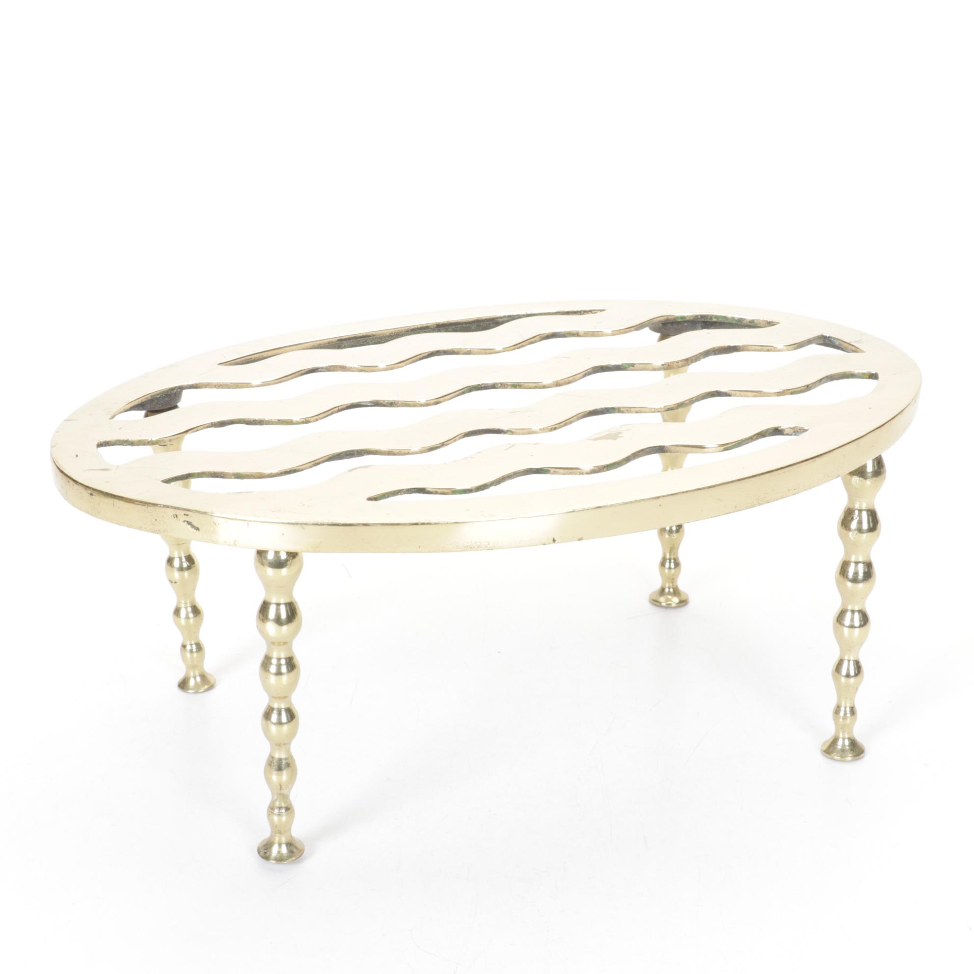 Repousse Magazine Rack with Brass Andirons & Fireplace Stool