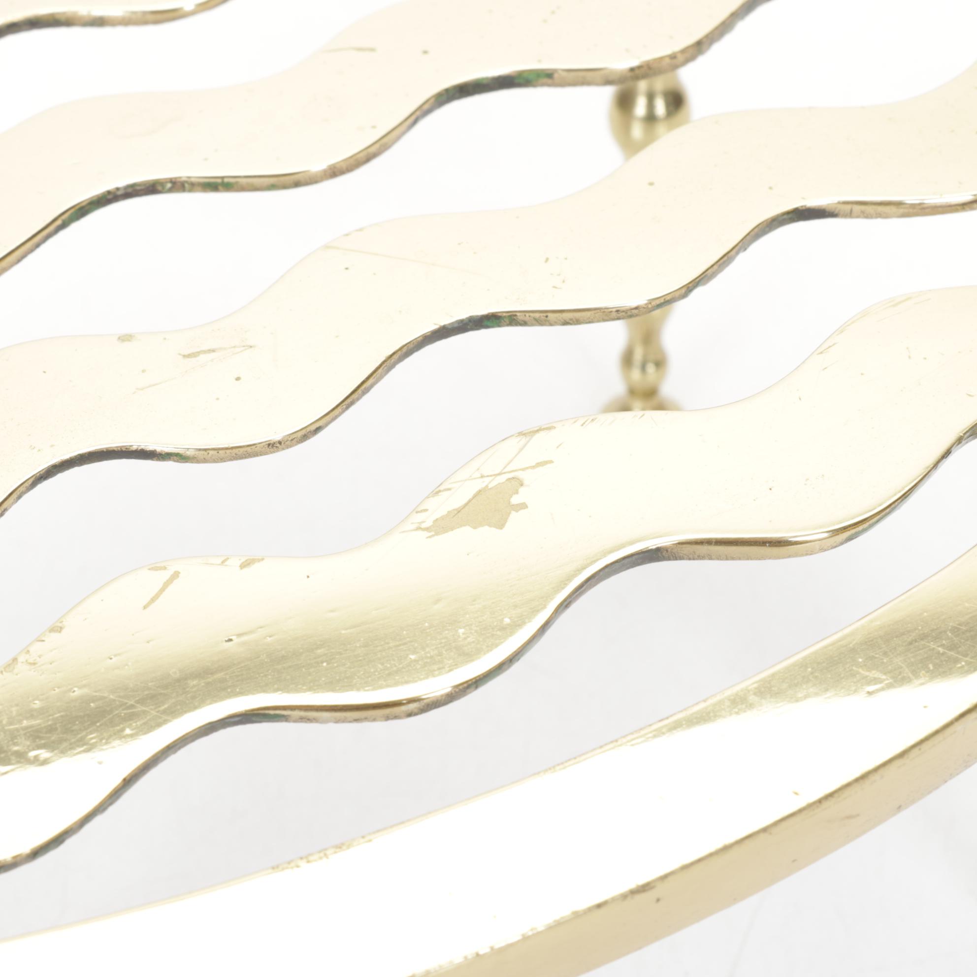 Repousse Magazine Rack with Brass Andirons & Fireplace Stool