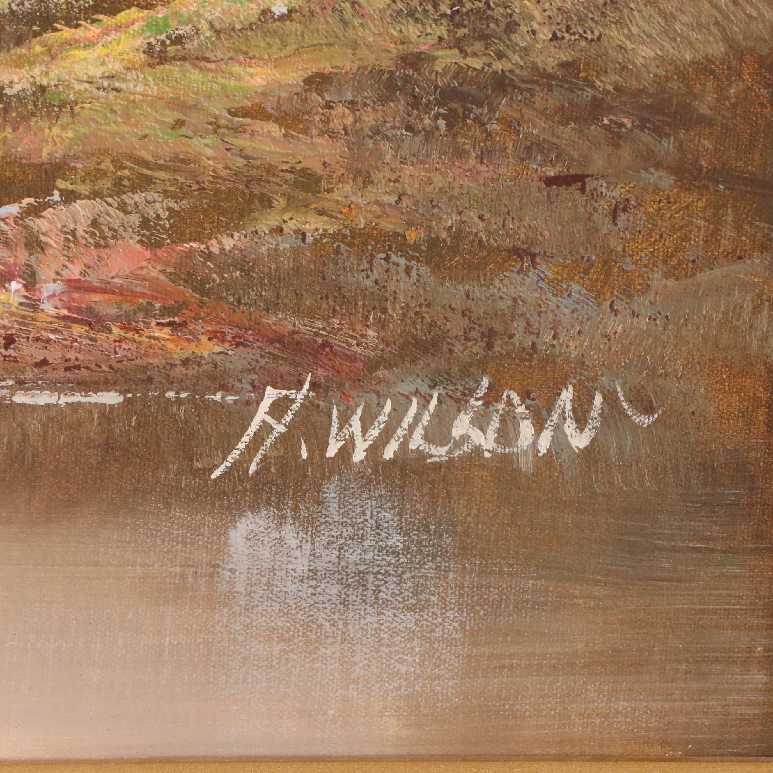 H. Wilson Landscape Oil Painting With Mill, Mid to Late 20th Century