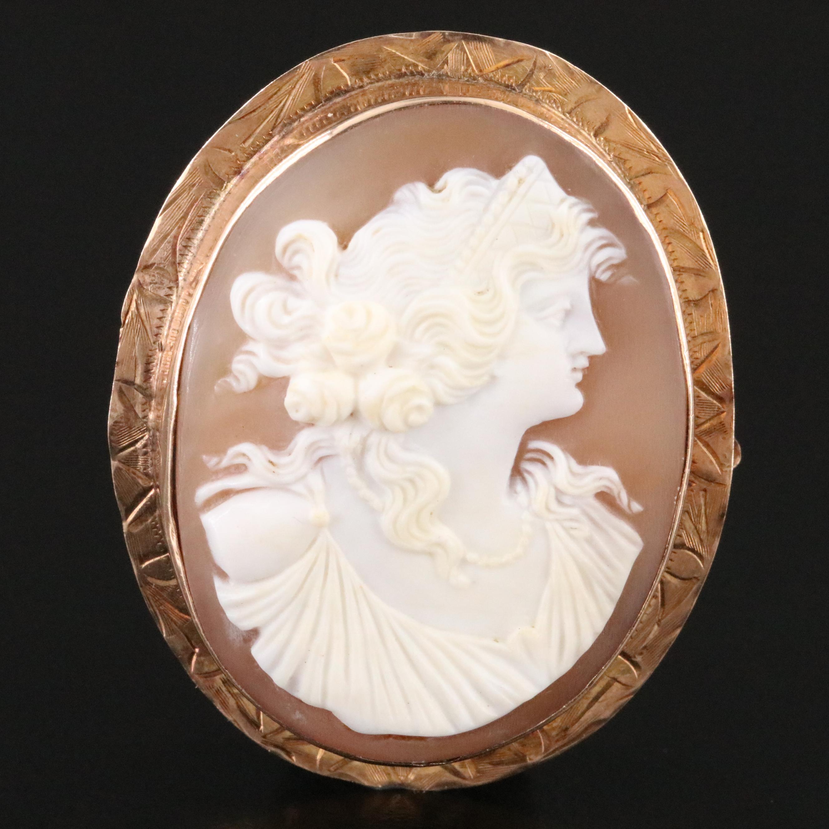Vintage 10K Rose Gold Shell Converter Cameo Brooch