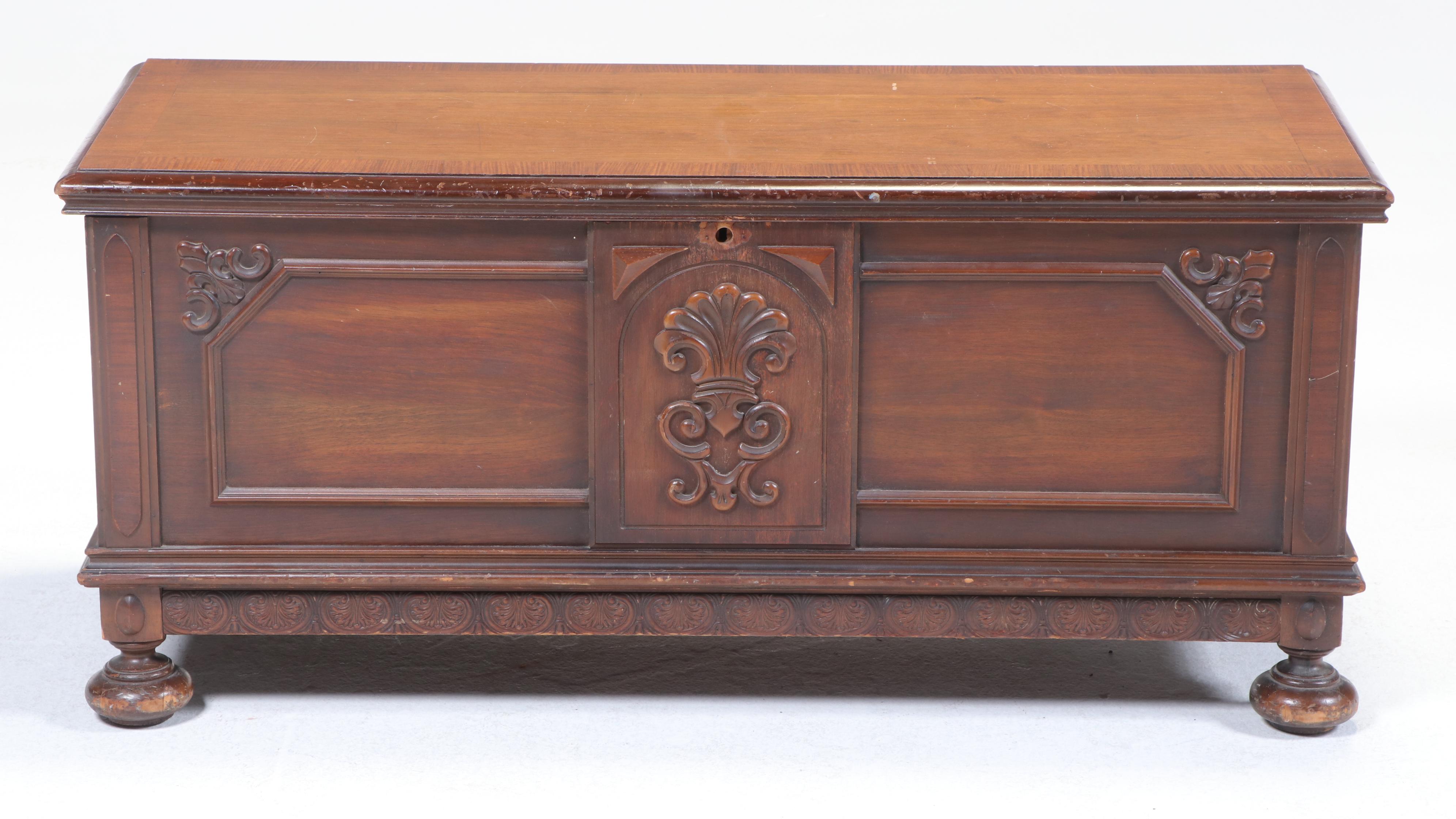 Lane "Aroma-Tite" Jacobean Revival Walnut and Cedar Blanket Chest, Circa 1930