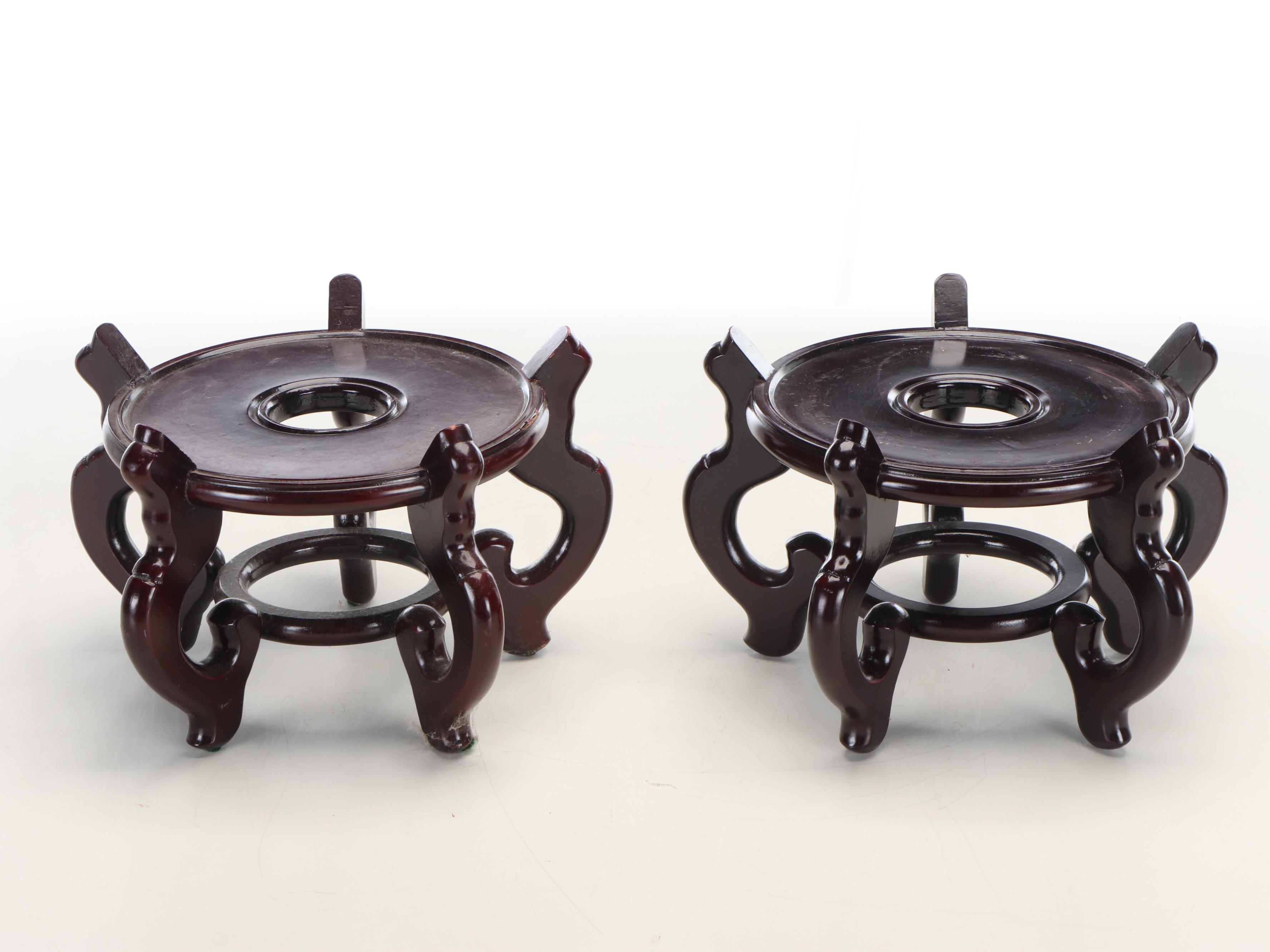 Pair of Japanese Gold Imari Porcelain Fishbowl Planters with Carved Stands