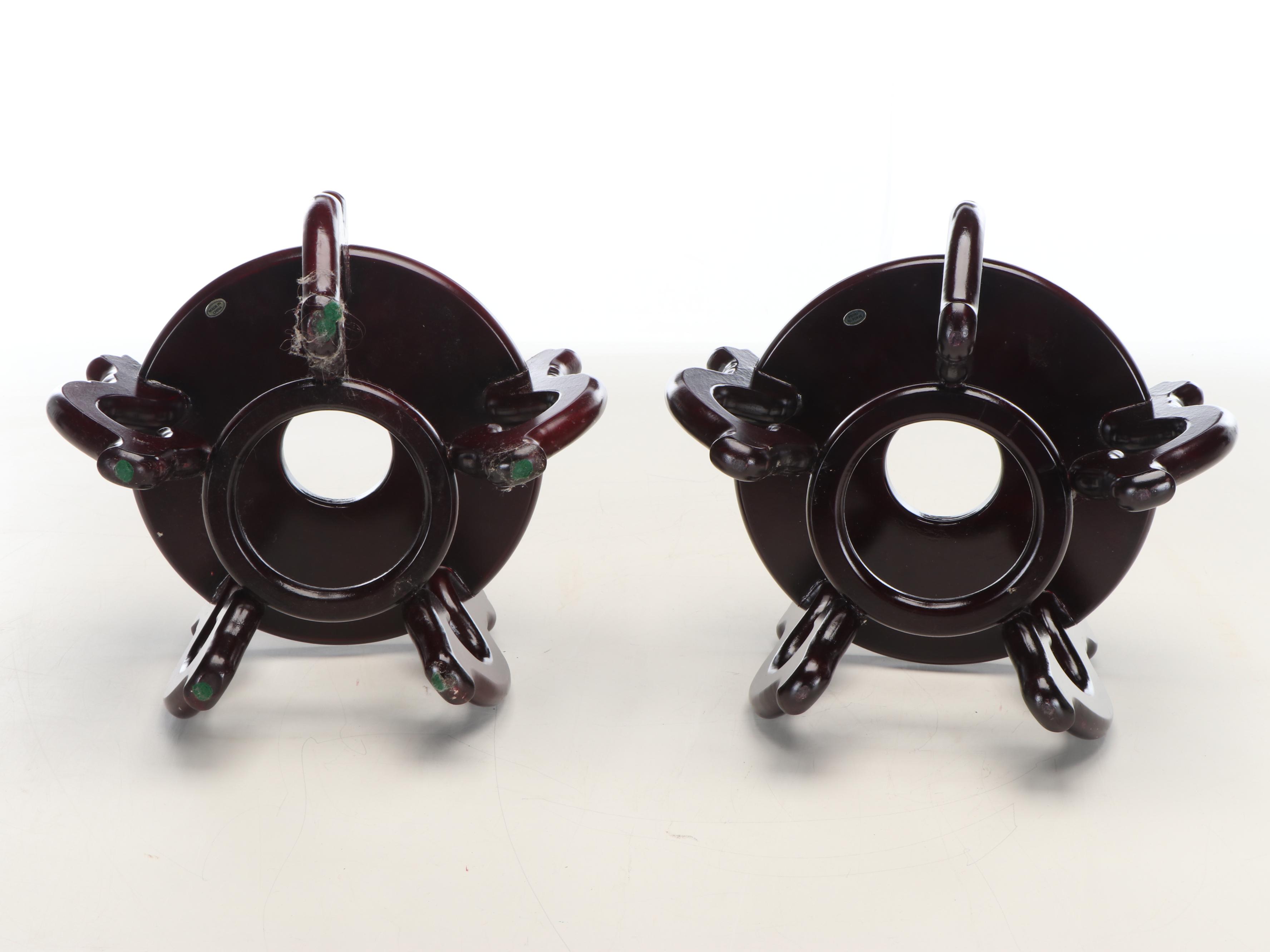 Pair of Japanese Gold Imari Porcelain Fishbowl Planters with Carved Stands