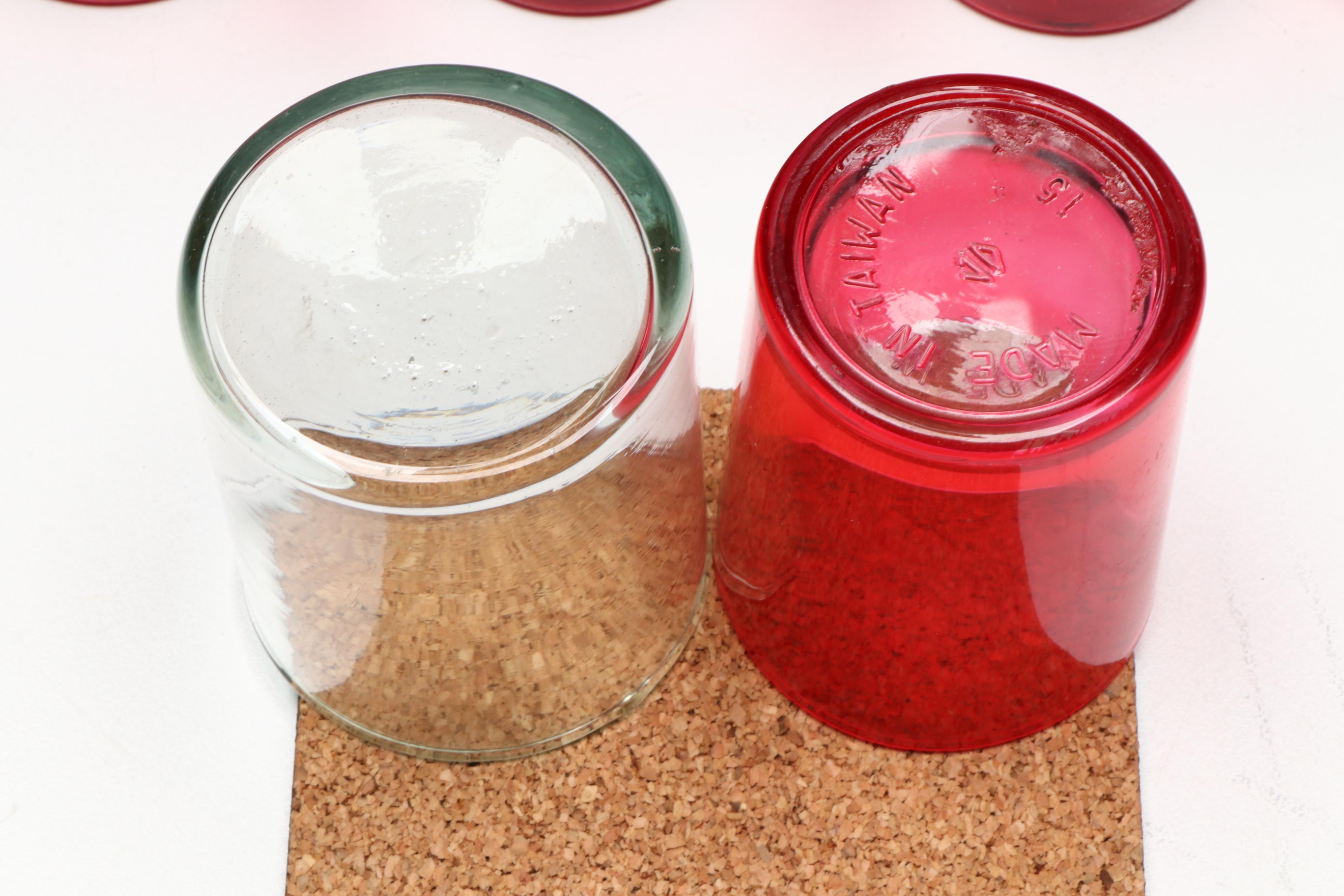 Colored Glass Votive Holders and Candles with "Golden Girls" Coasters