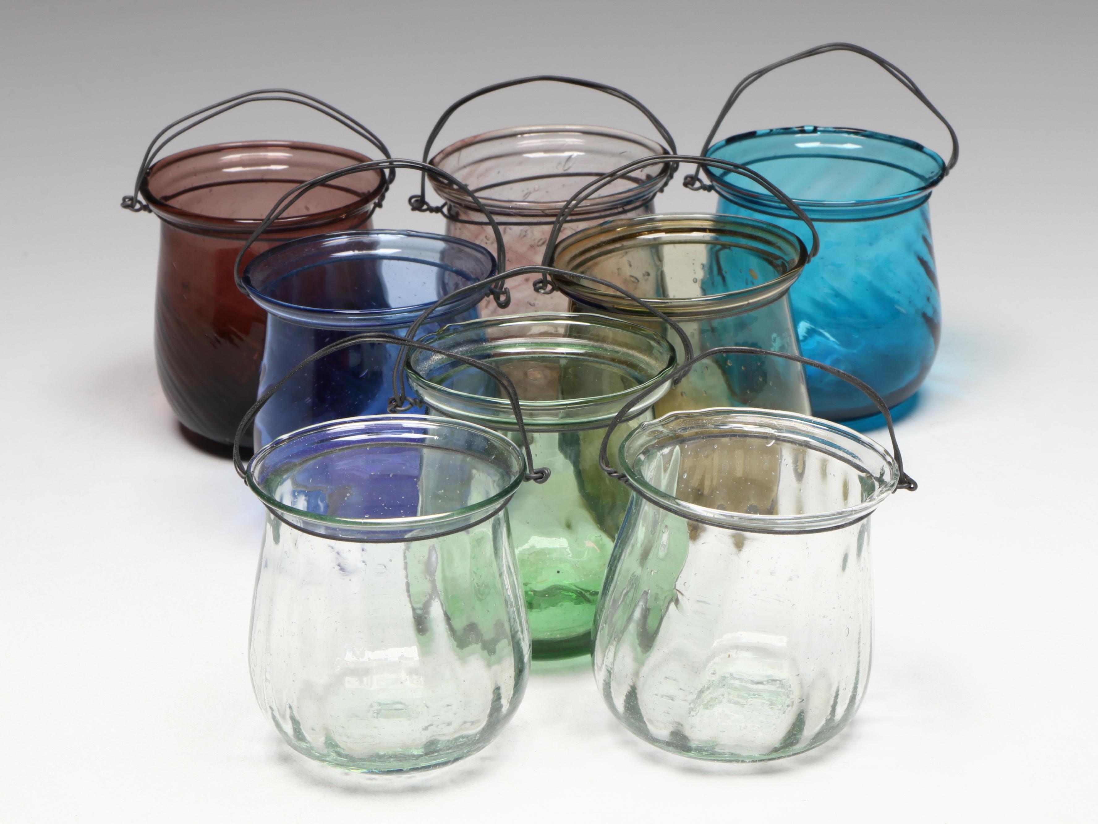 Colored Glass Votive Holders and Candles with "Golden Girls" Coasters