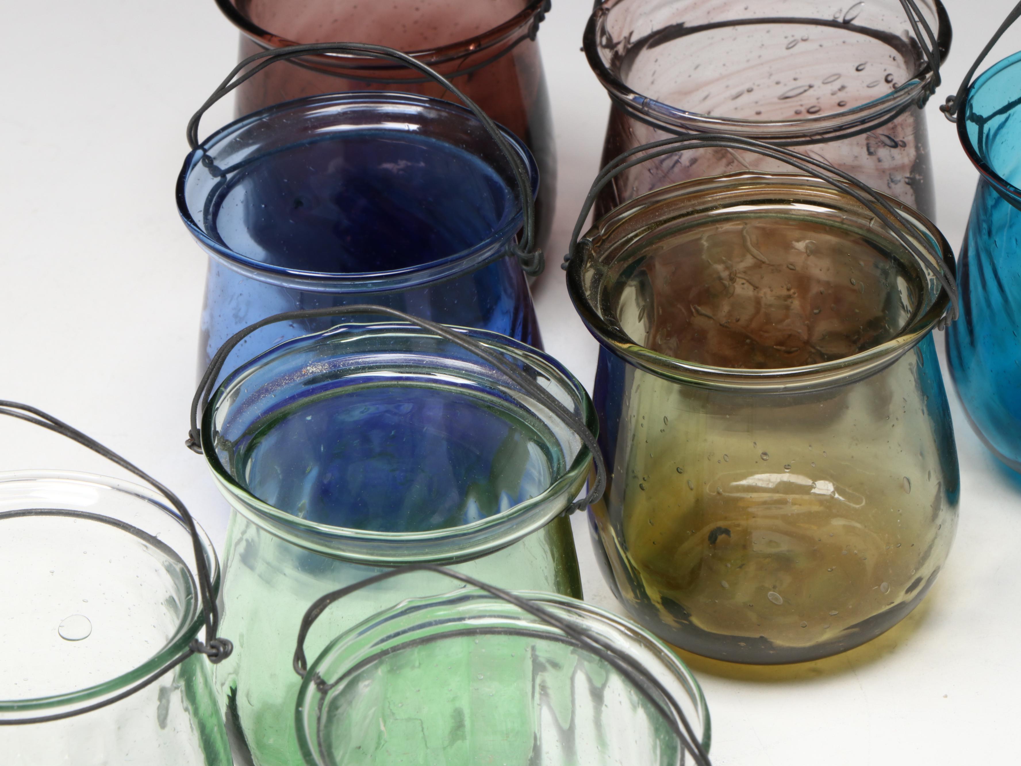 Colored Glass Votive Holders and Candles with "Golden Girls" Coasters