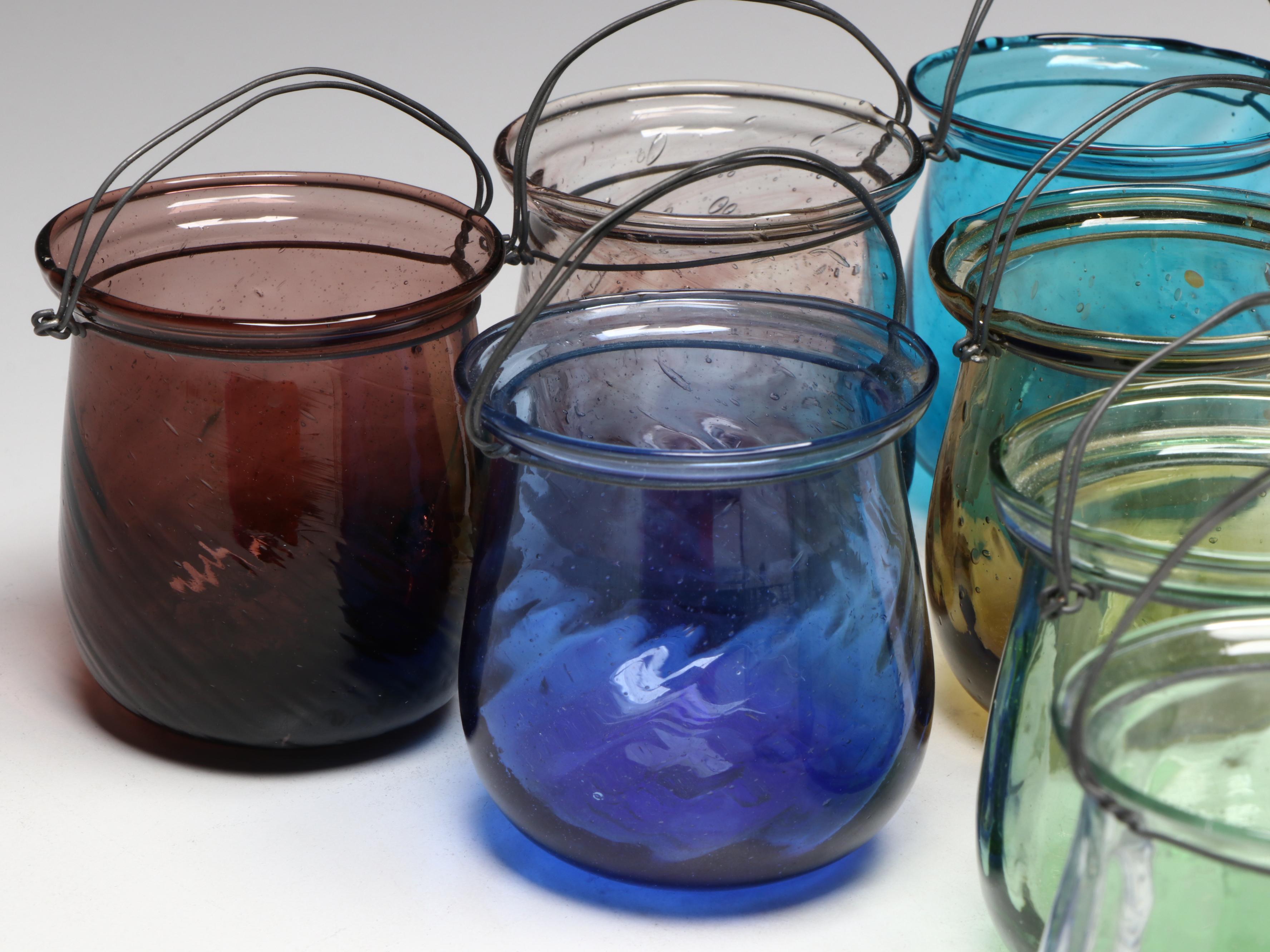 Colored Glass Votive Holders and Candles with "Golden Girls" Coasters