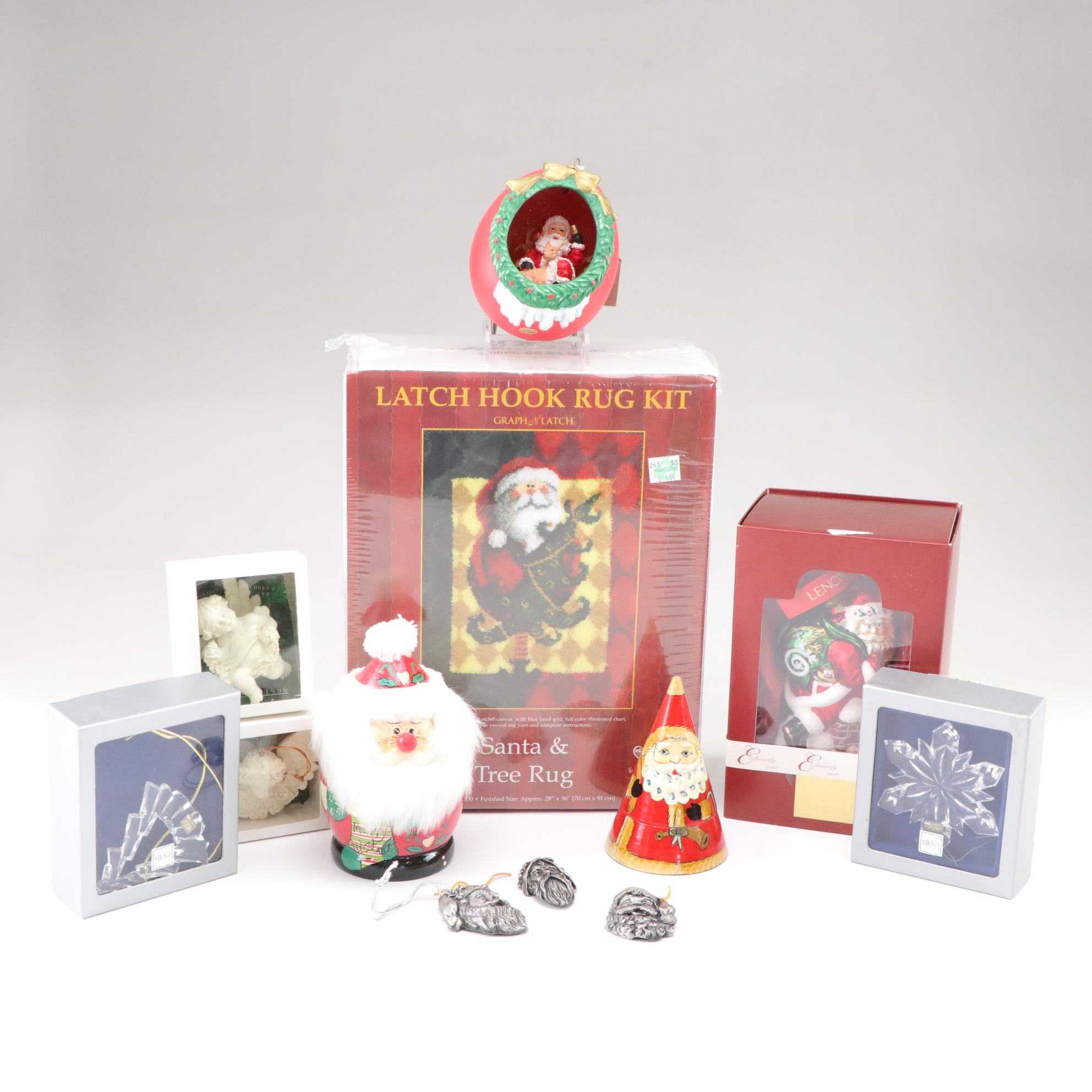 "Santa & Tree" Latch Hook Rug Kit with Lenox Old World Ornament, Mikasa & More