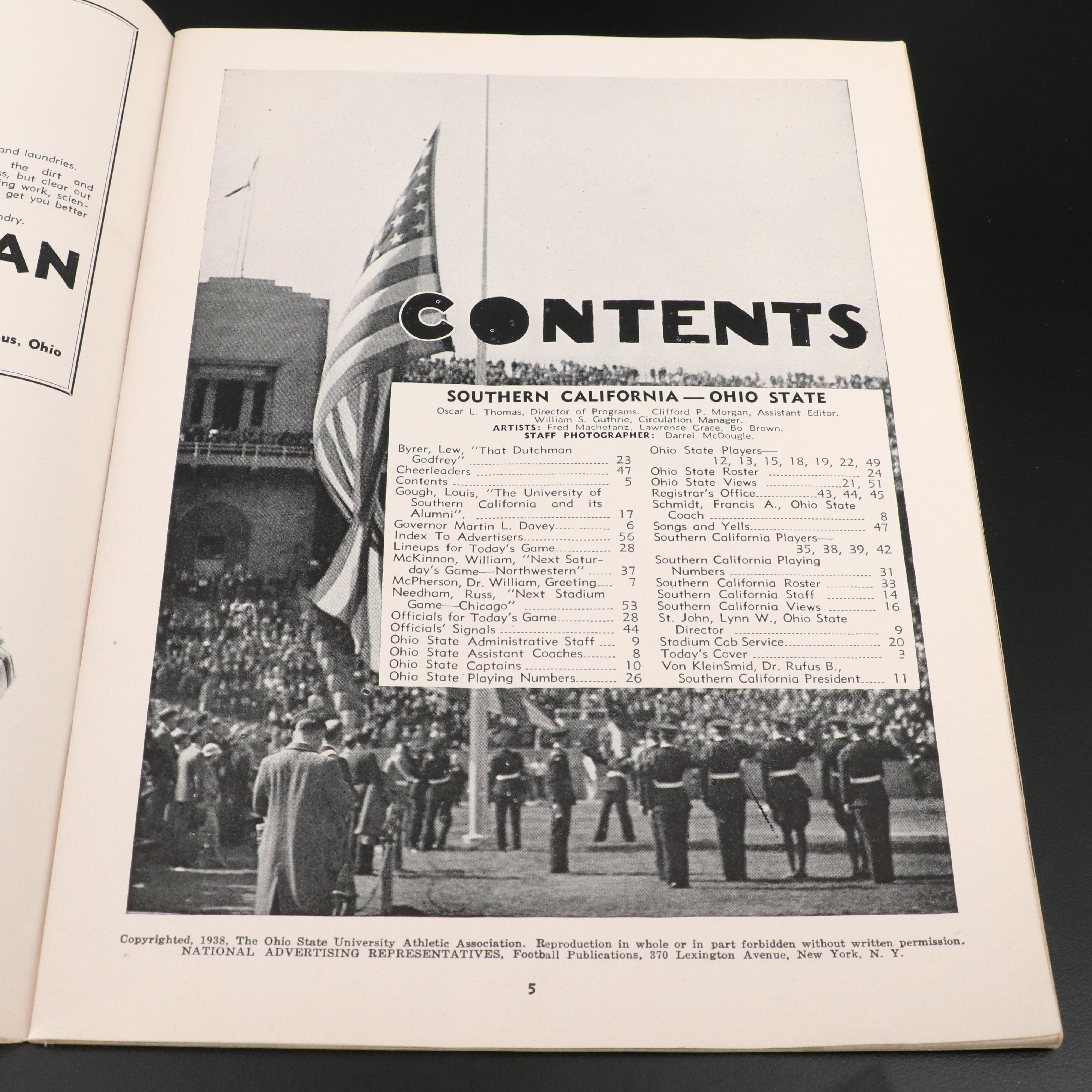 1938 Ohio State vs. Southern California Football Program