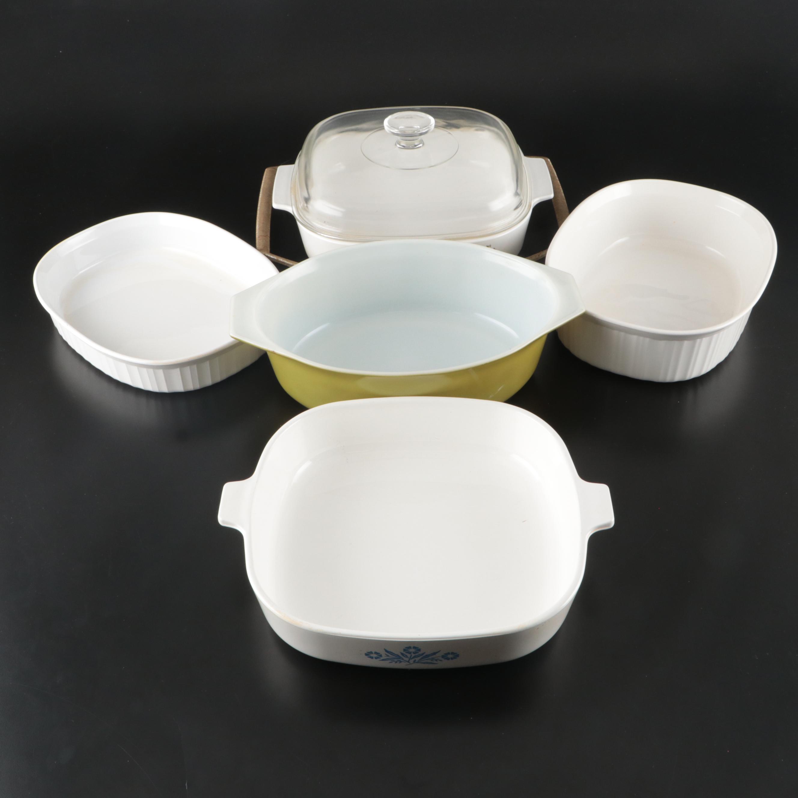 Corning Ware "Cornflower Blue"and "Spice of Life" with Pyrex Milk Glass Bakeware