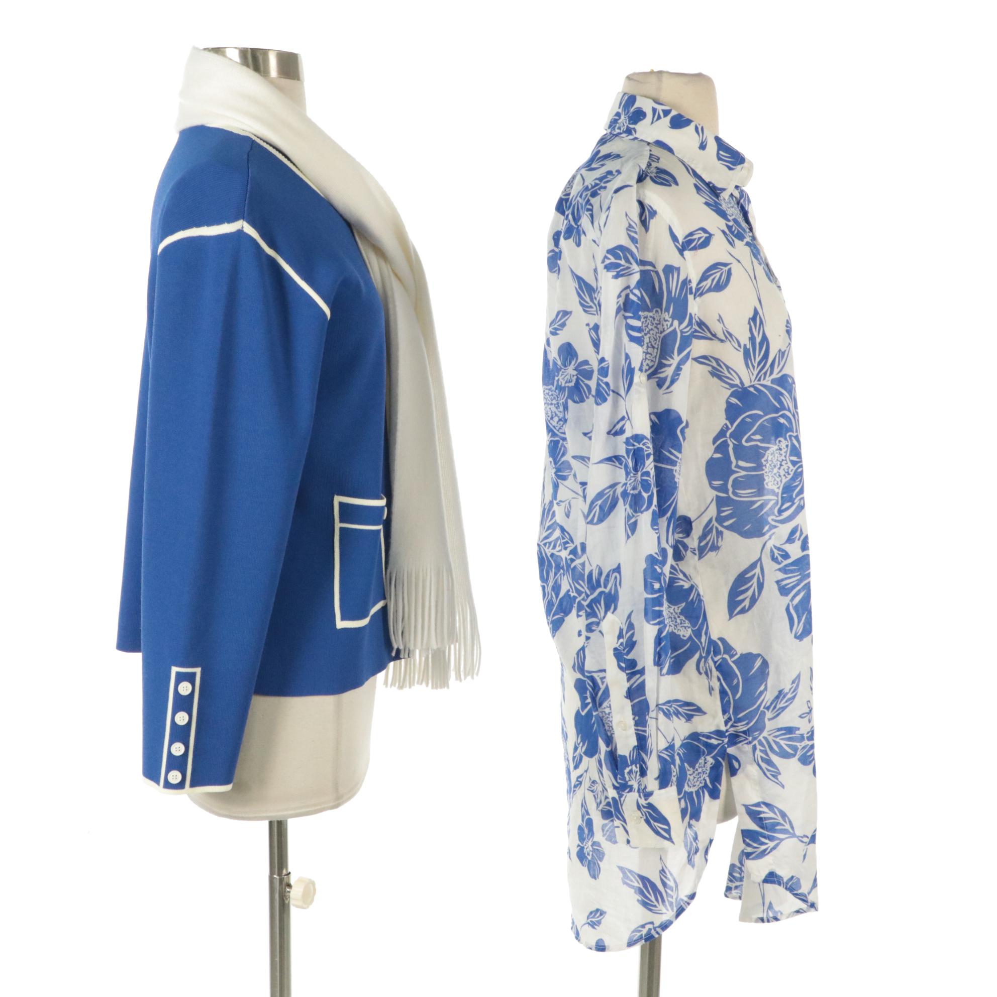 Vilagallo Button-Front Jacket, 0039 Italy Printed Cotton Shirt Dress, and Scarf