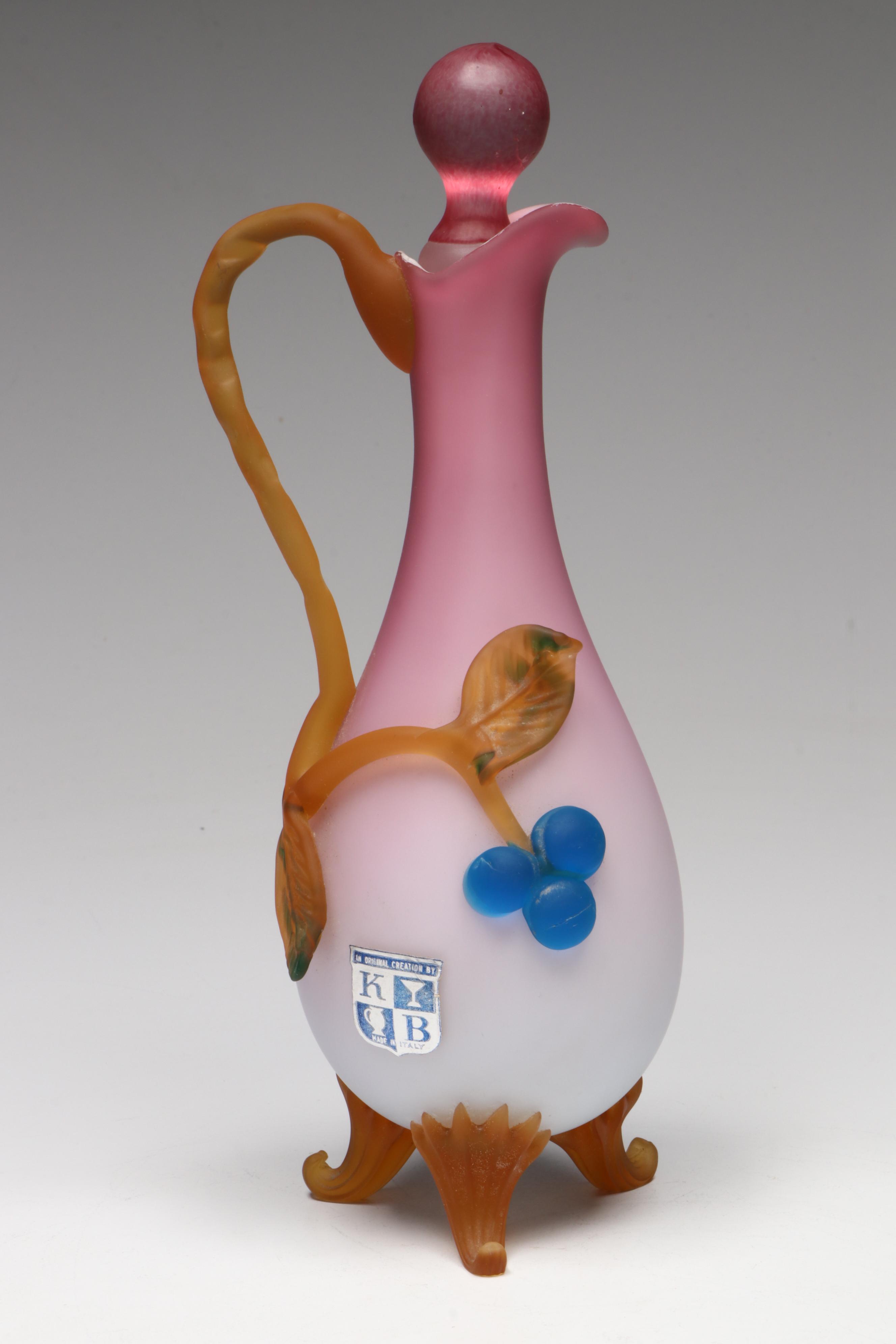 Bohemian Peachblow Vase, Italian Satin Glass & Rigaree Ewer, More