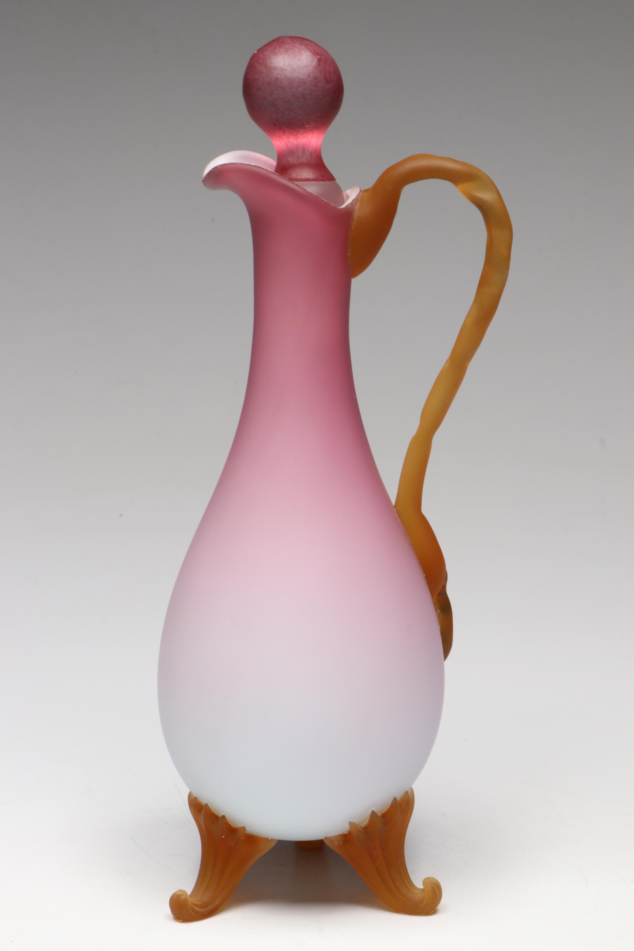 Bohemian Peachblow Vase, Italian Satin Glass & Rigaree Ewer, More