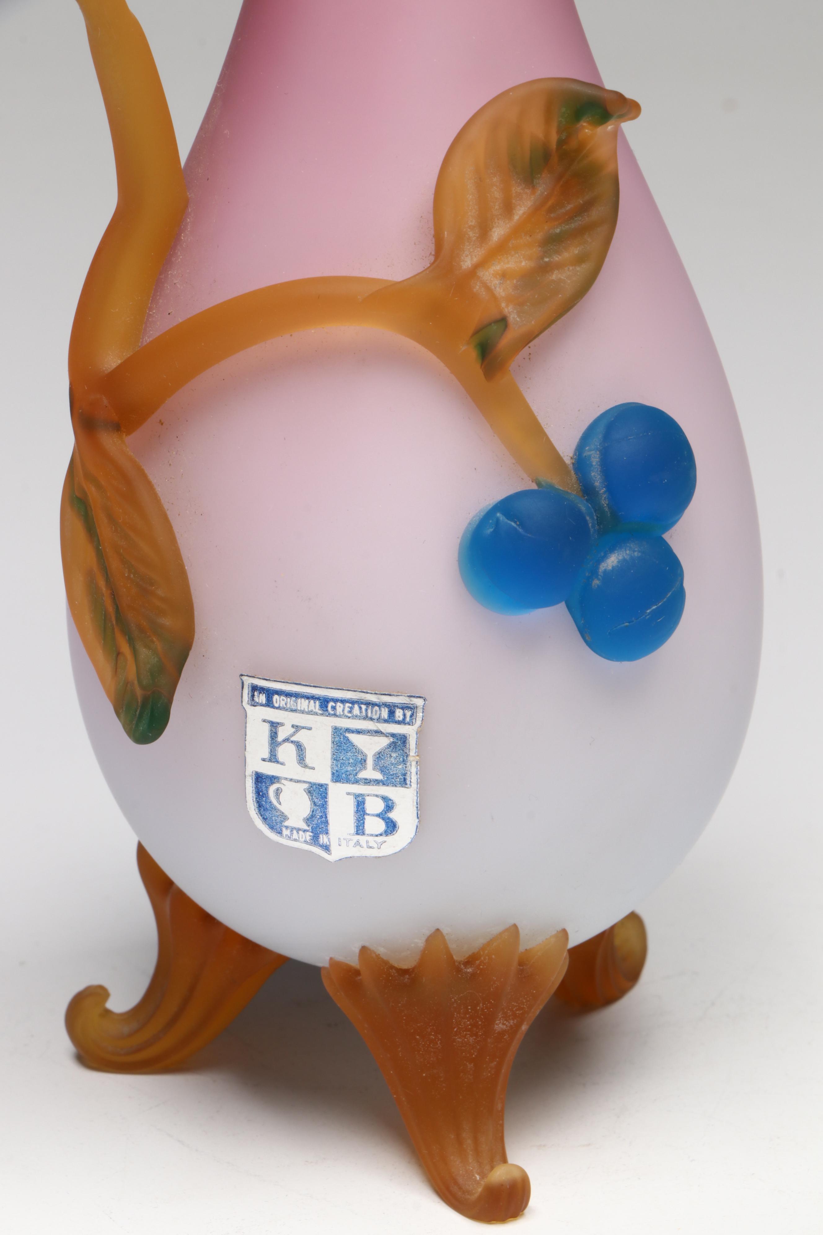 Bohemian Peachblow Vase, Italian Satin Glass & Rigaree Ewer, More