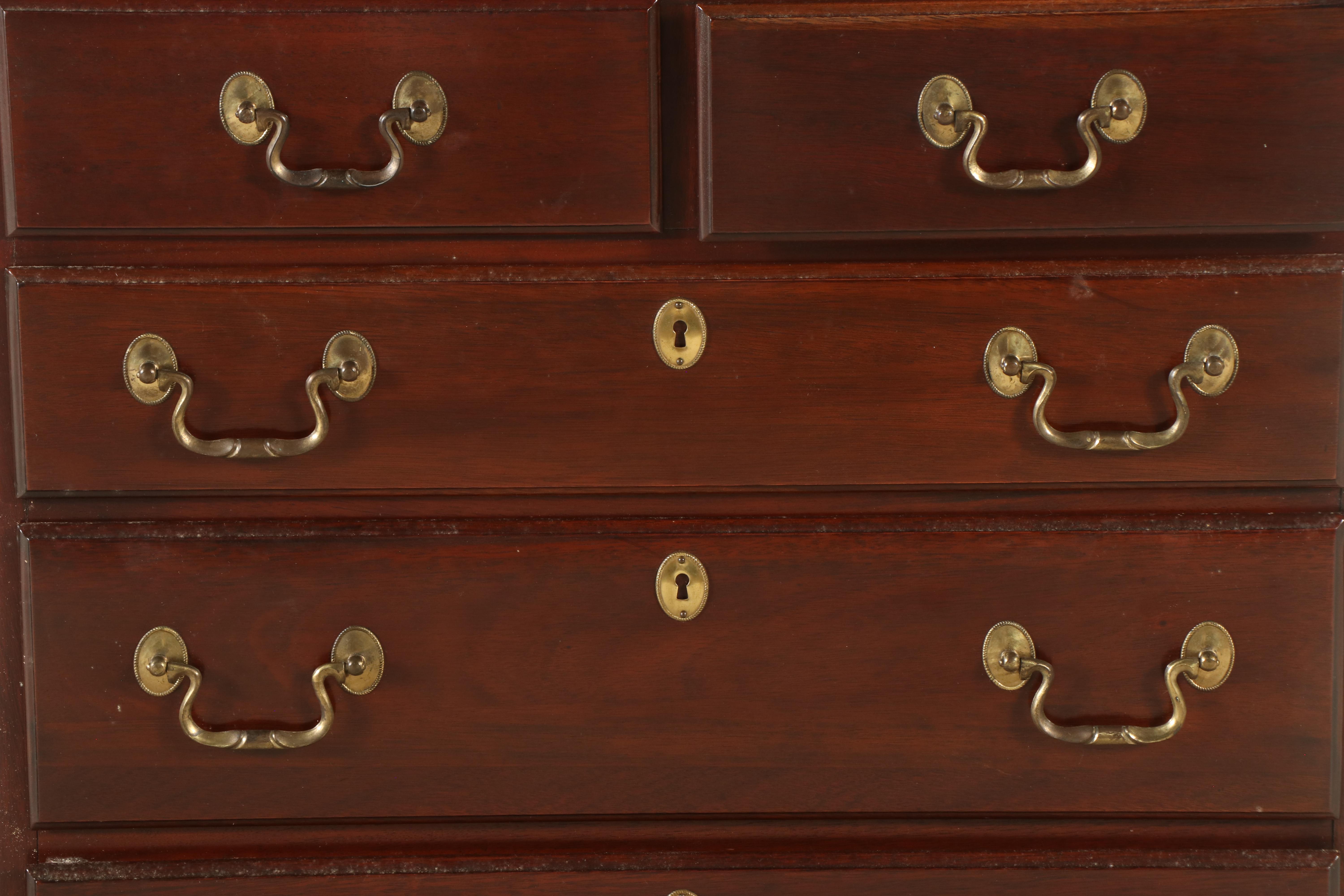 Pair of Link-Taylor Chippendale Style Mahogany Five-Drawer Bedside Chests
