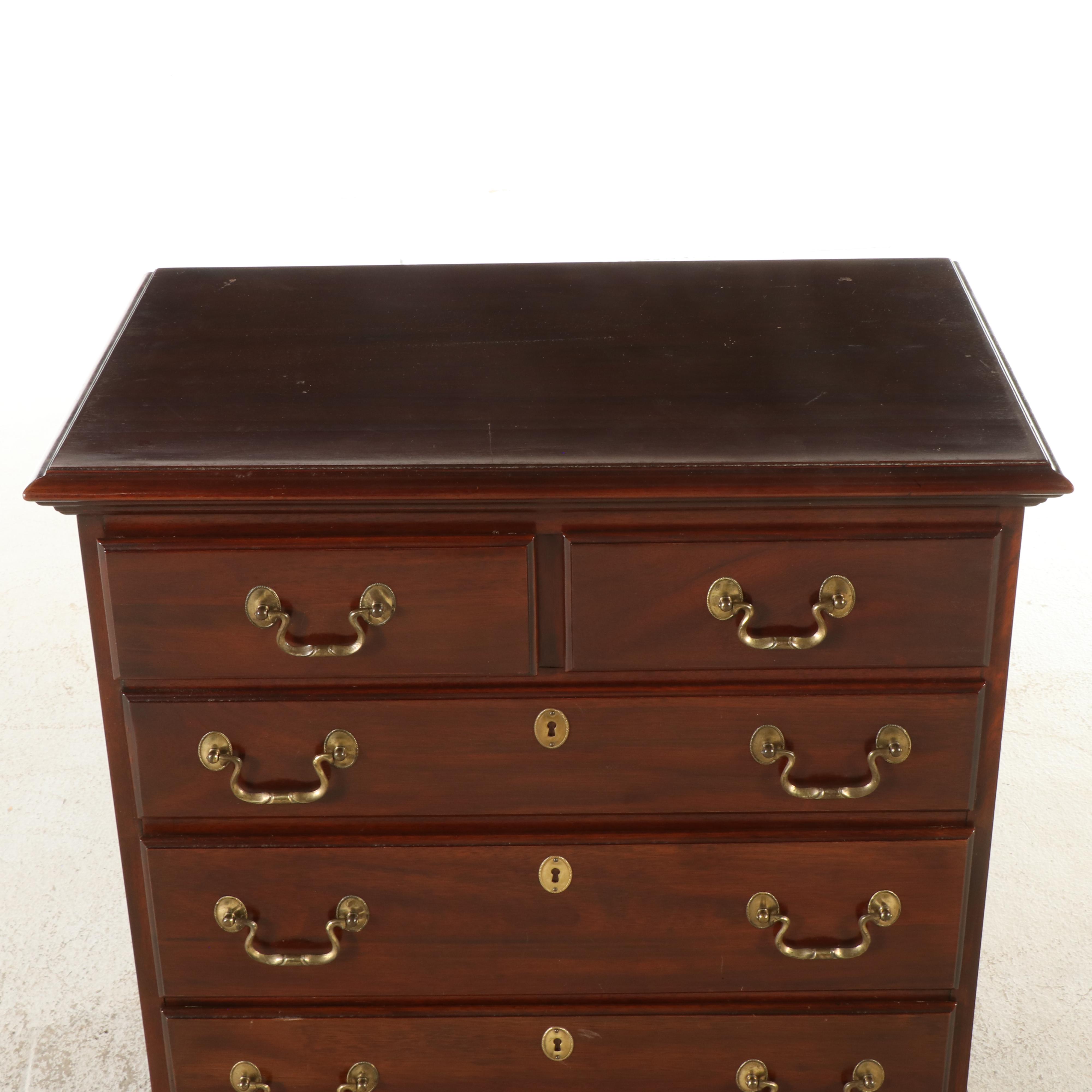 Pair of Link-Taylor Chippendale Style Mahogany Five-Drawer Bedside Chests