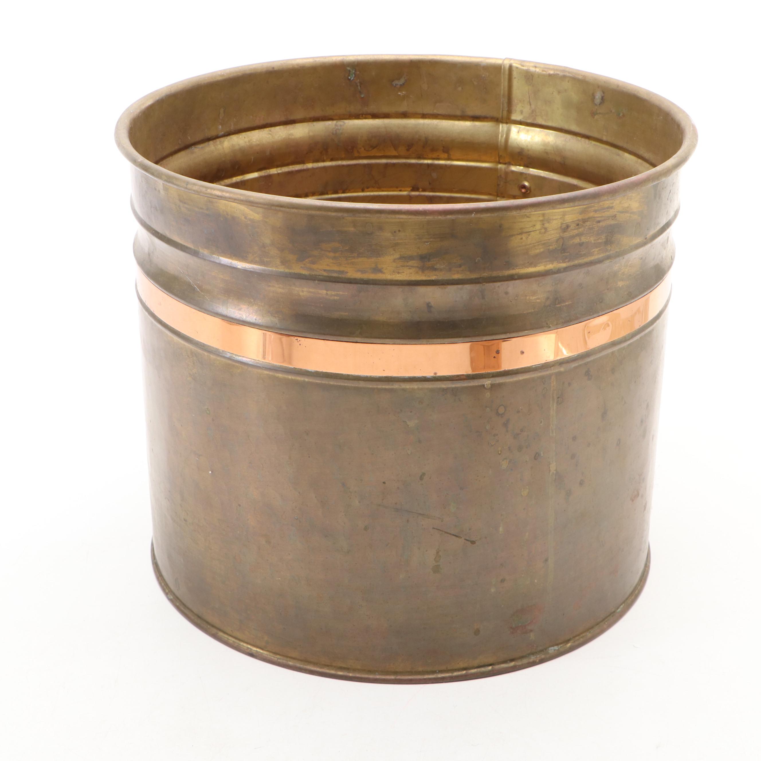 Butter Churn and Press with Solid Copper Plate and Copper Banded Brass Bucket