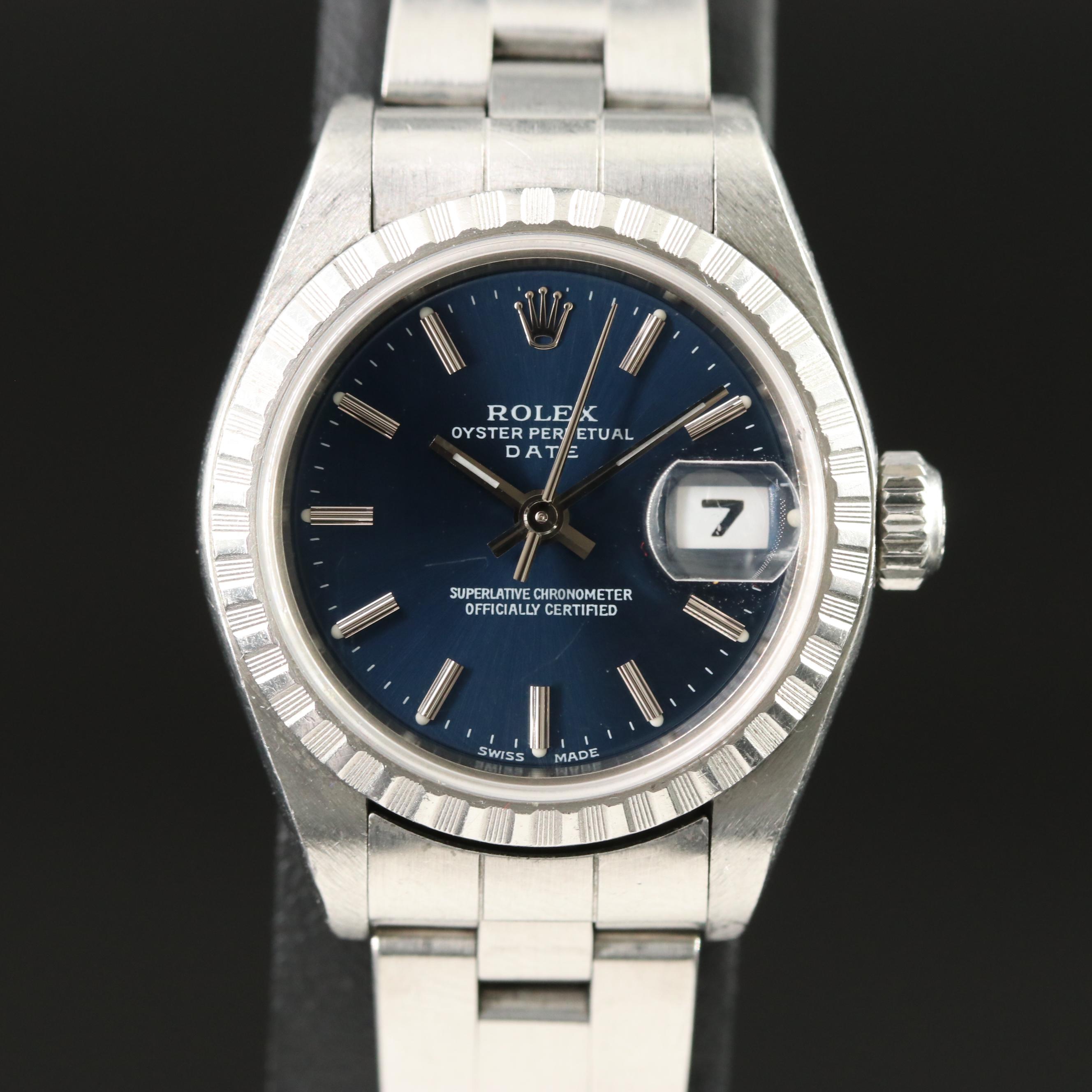 2001 Rolex Oyster Perpetual Blue Dial Steel Date Watch