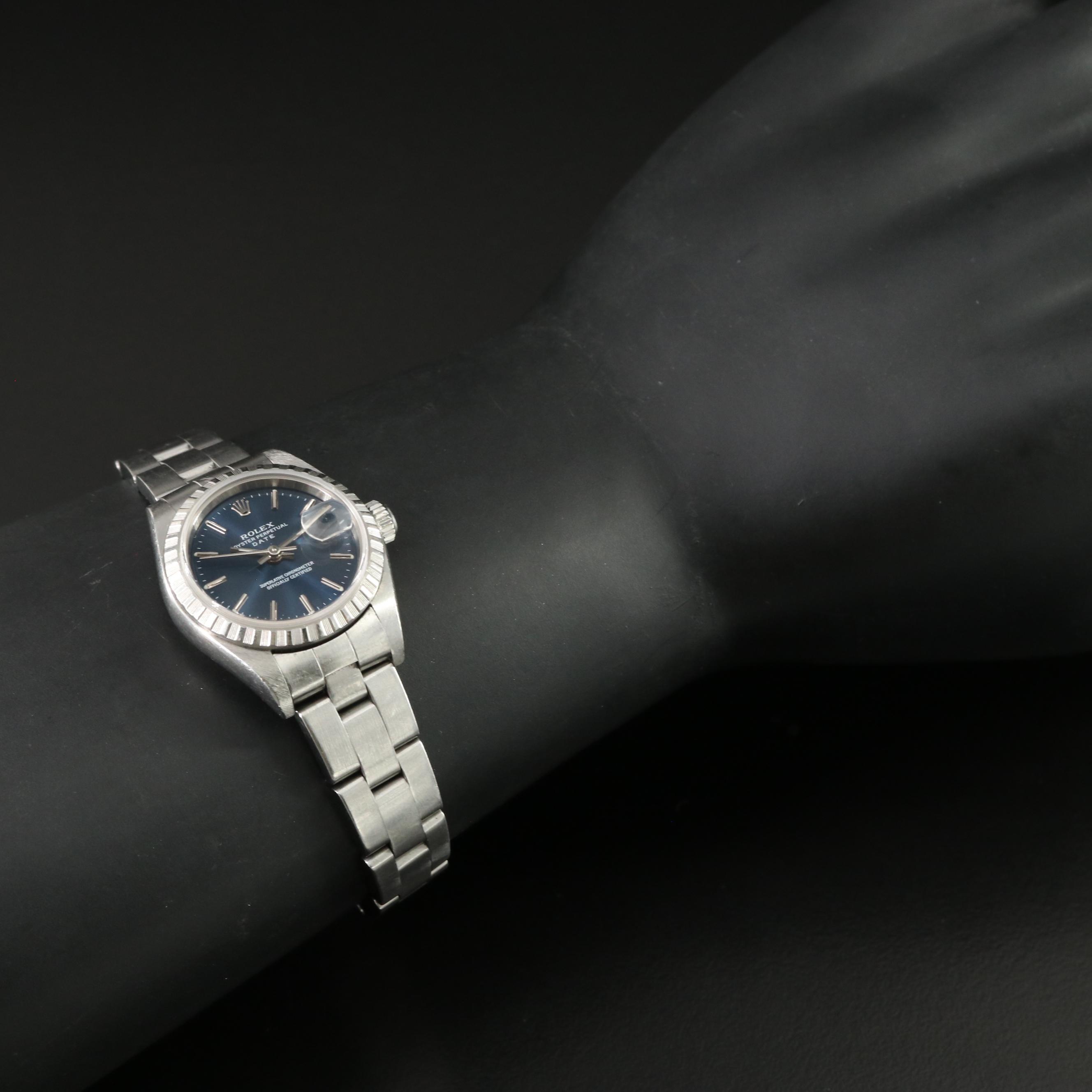 2001 Rolex Oyster Perpetual Blue Dial Steel Date Watch