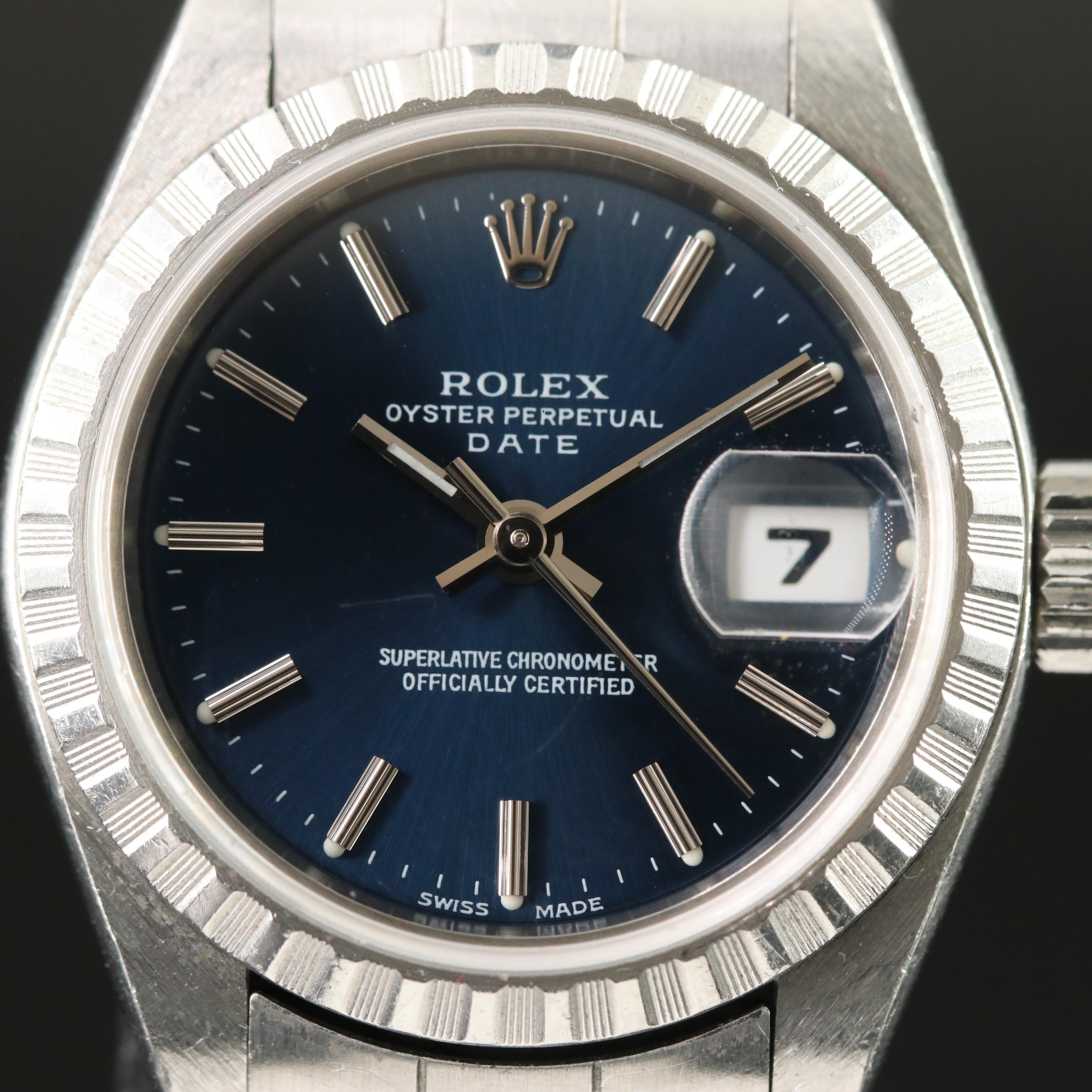 2001 Rolex Oyster Perpetual Blue Dial Steel Date Watch