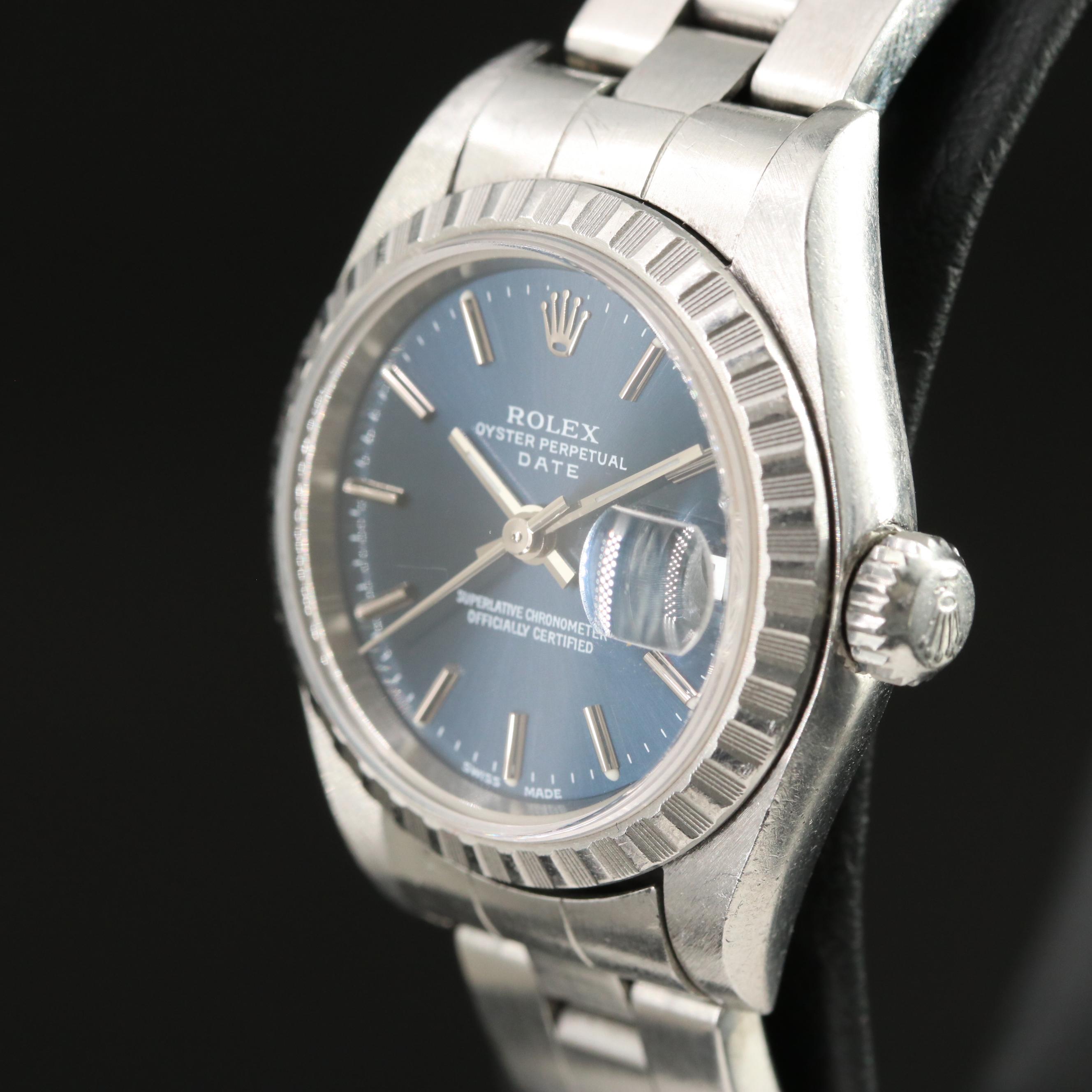 2001 Rolex Oyster Perpetual Blue Dial Steel Date Watch