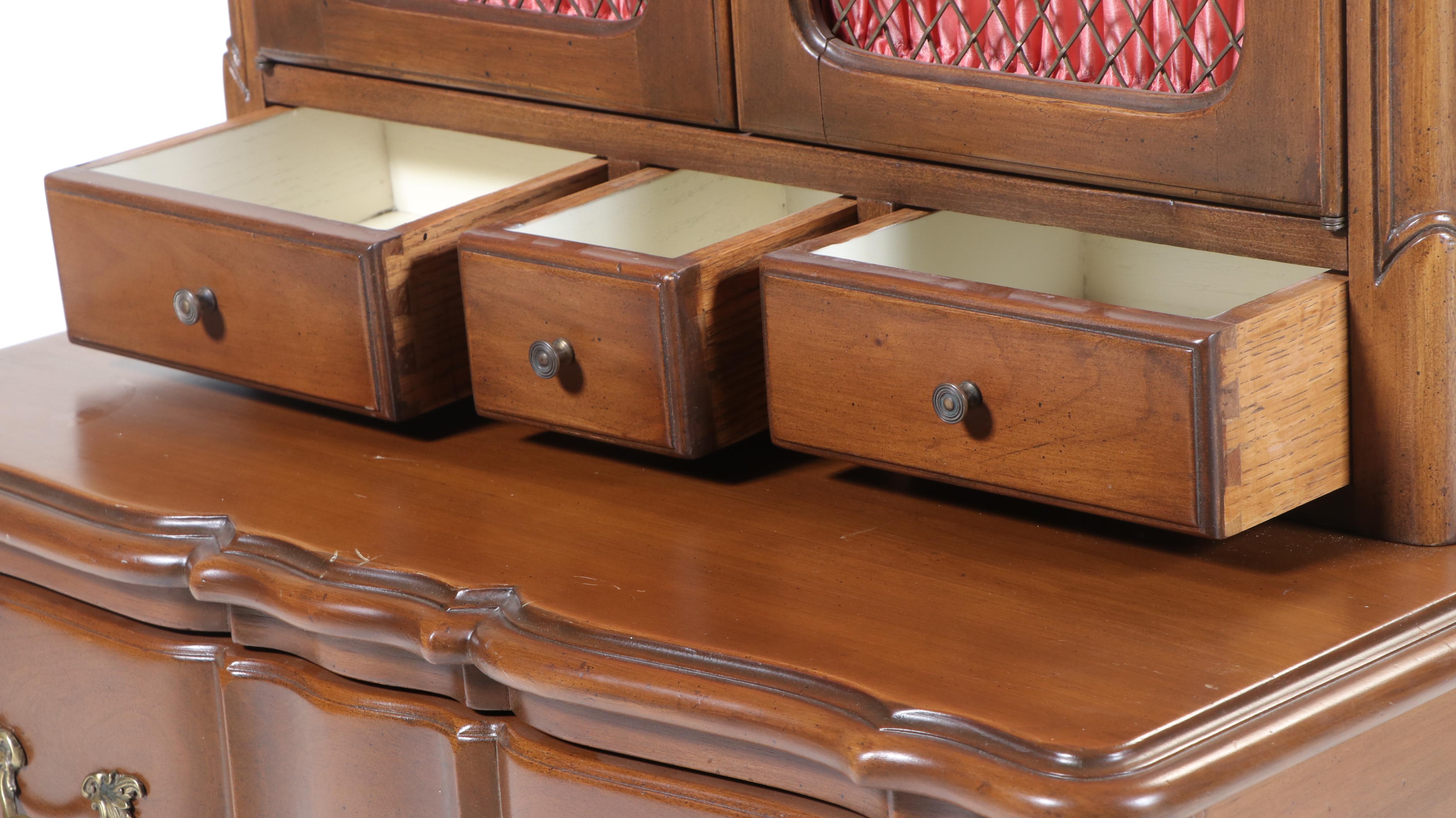 Louis XV Style Cherrywood Serpentine-Front Secrétaire Commode, 20th Century