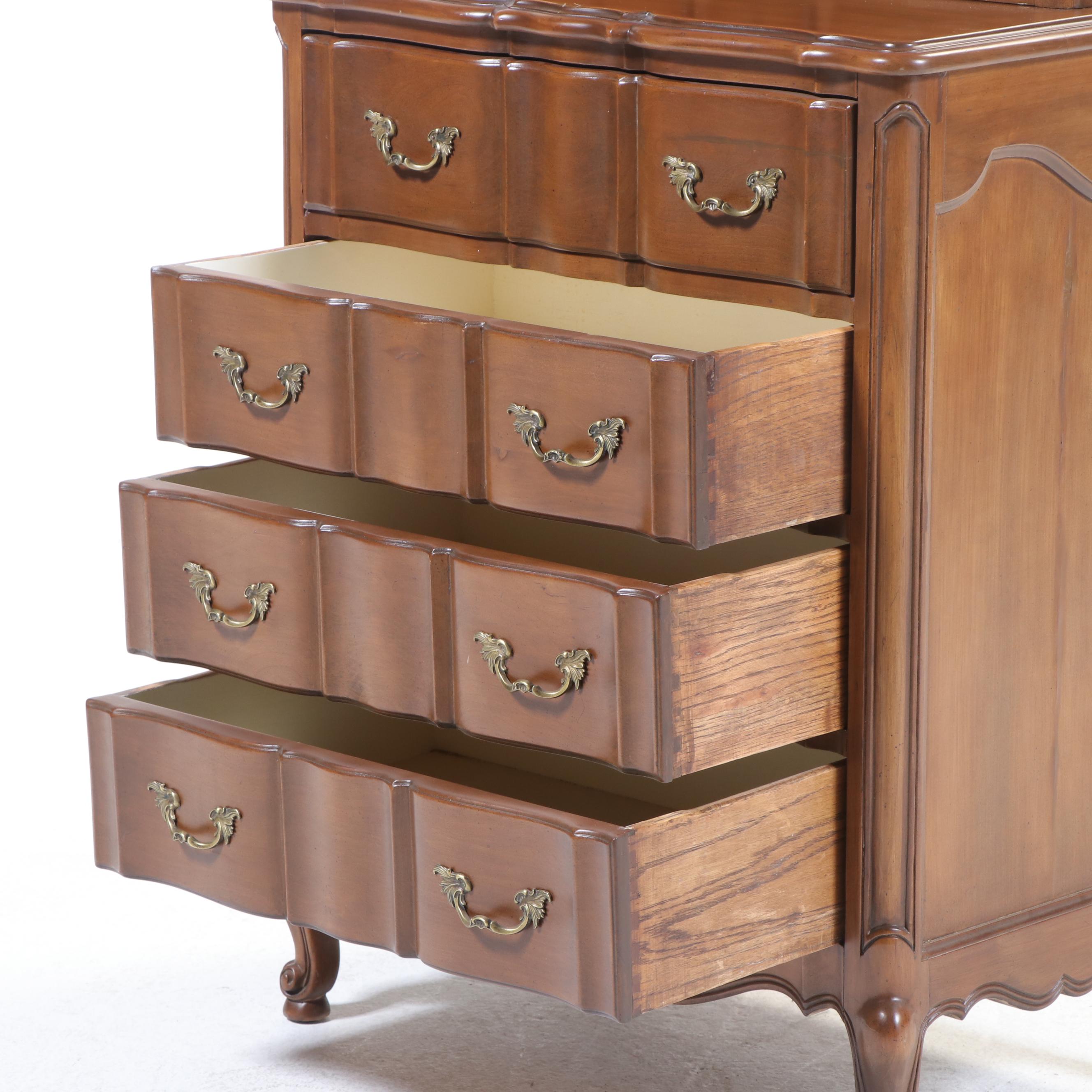 Louis XV Style Cherrywood Serpentine-Front Secrétaire Commode, 20th Century