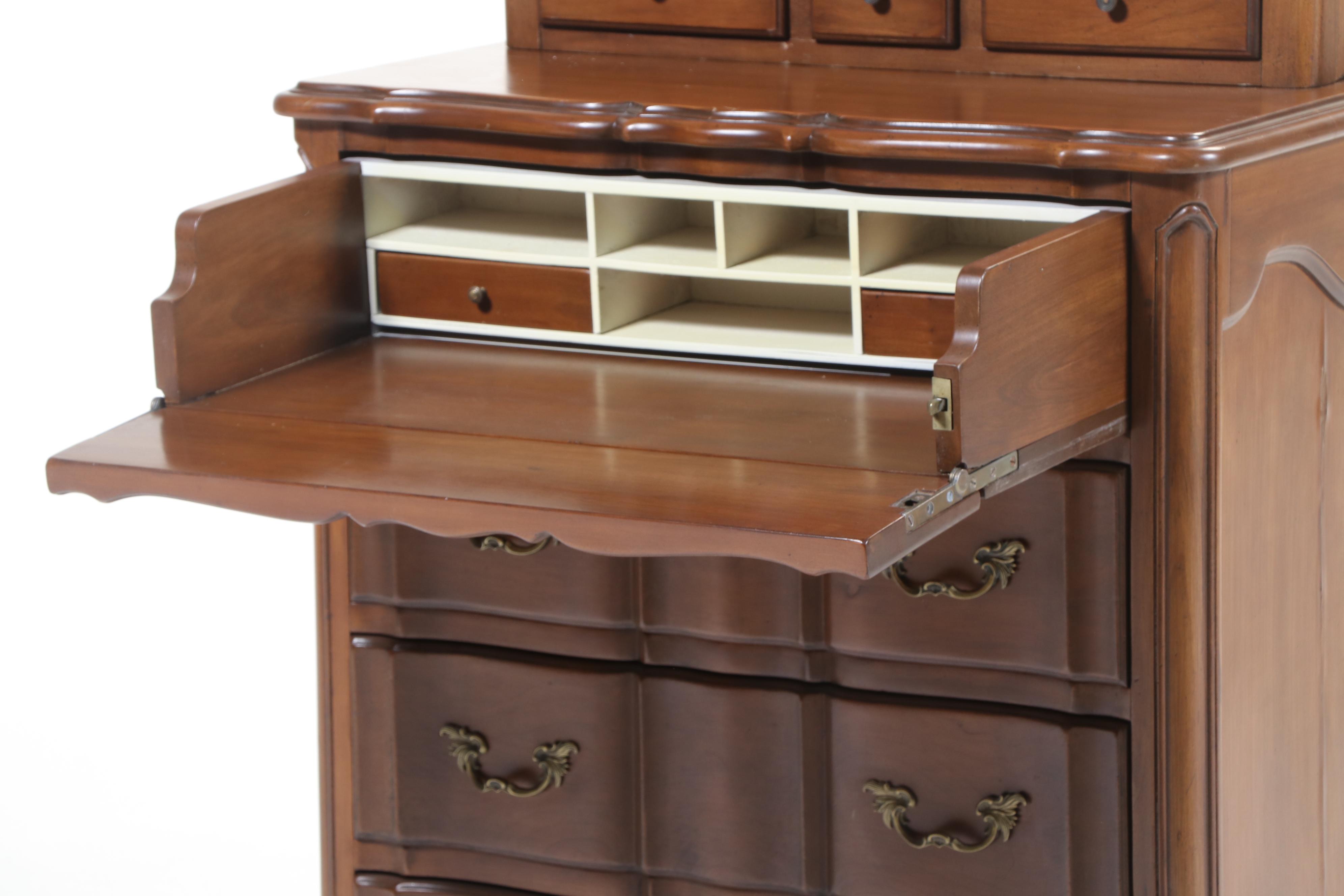 Louis XV Style Cherrywood Serpentine-Front Secrétaire Commode, 20th Century