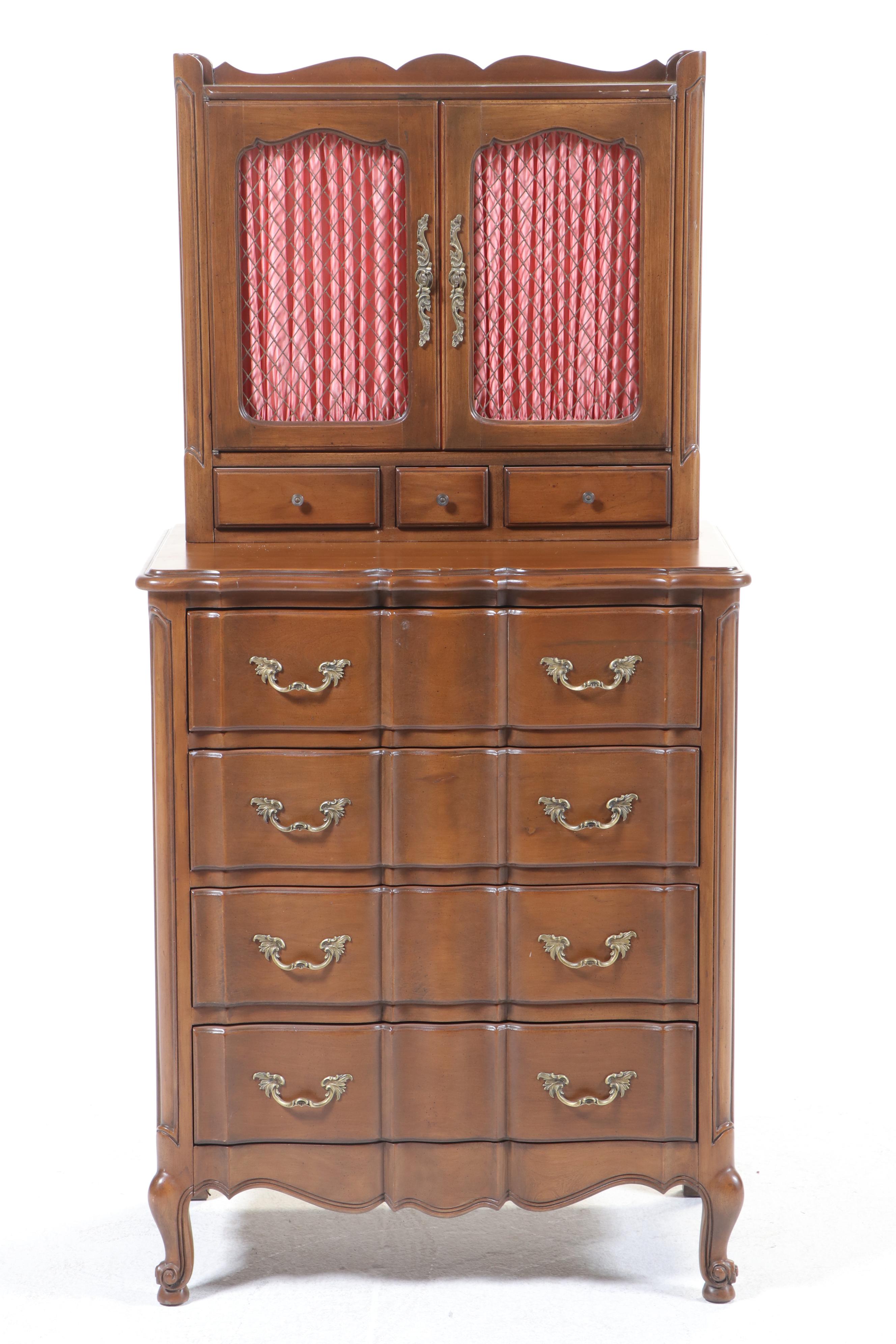 Louis XV Style Cherrywood Serpentine-Front Secrétaire Commode, 20th Century