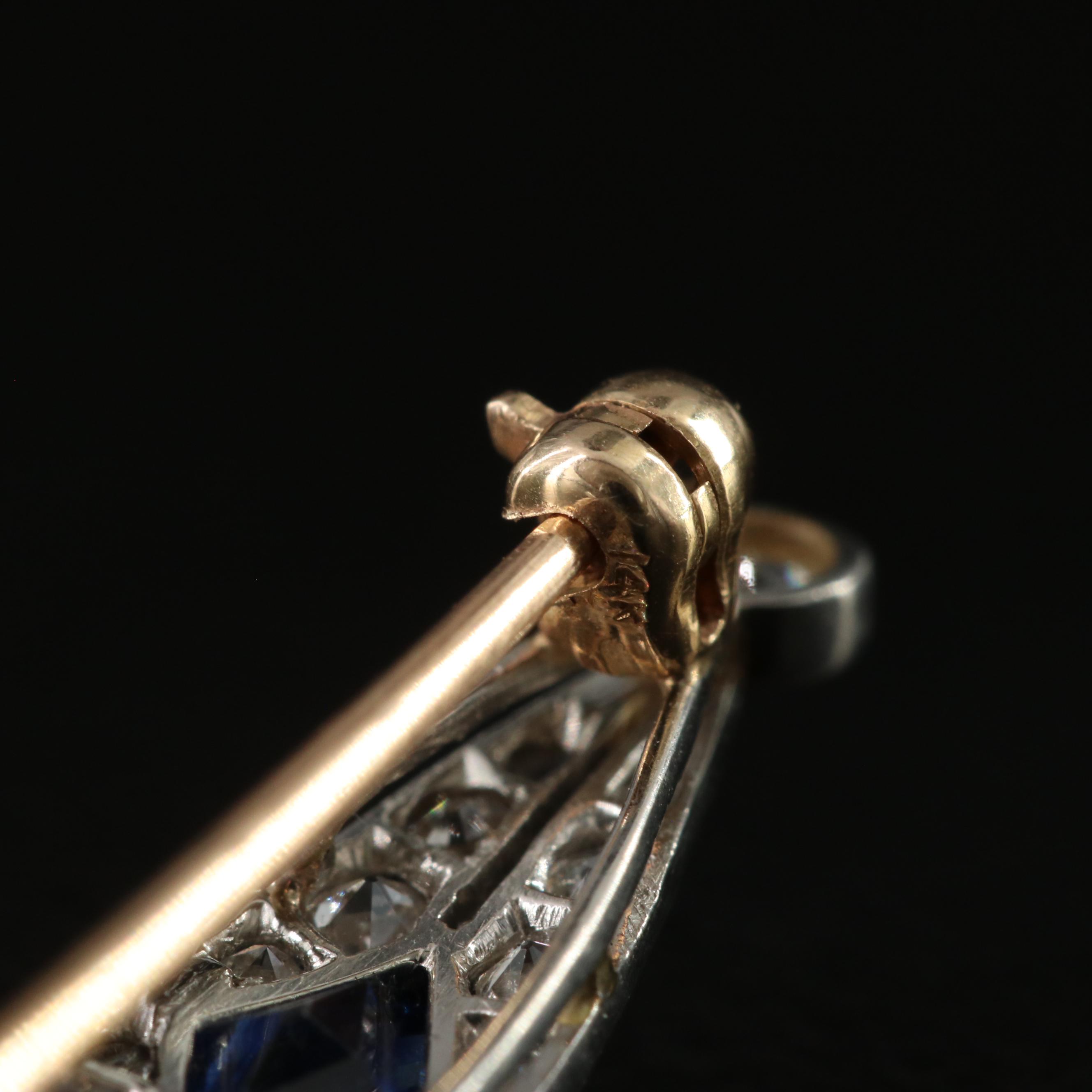 Art Deco Platinum 1.34 CTW Diamond and Sapphire Brooch