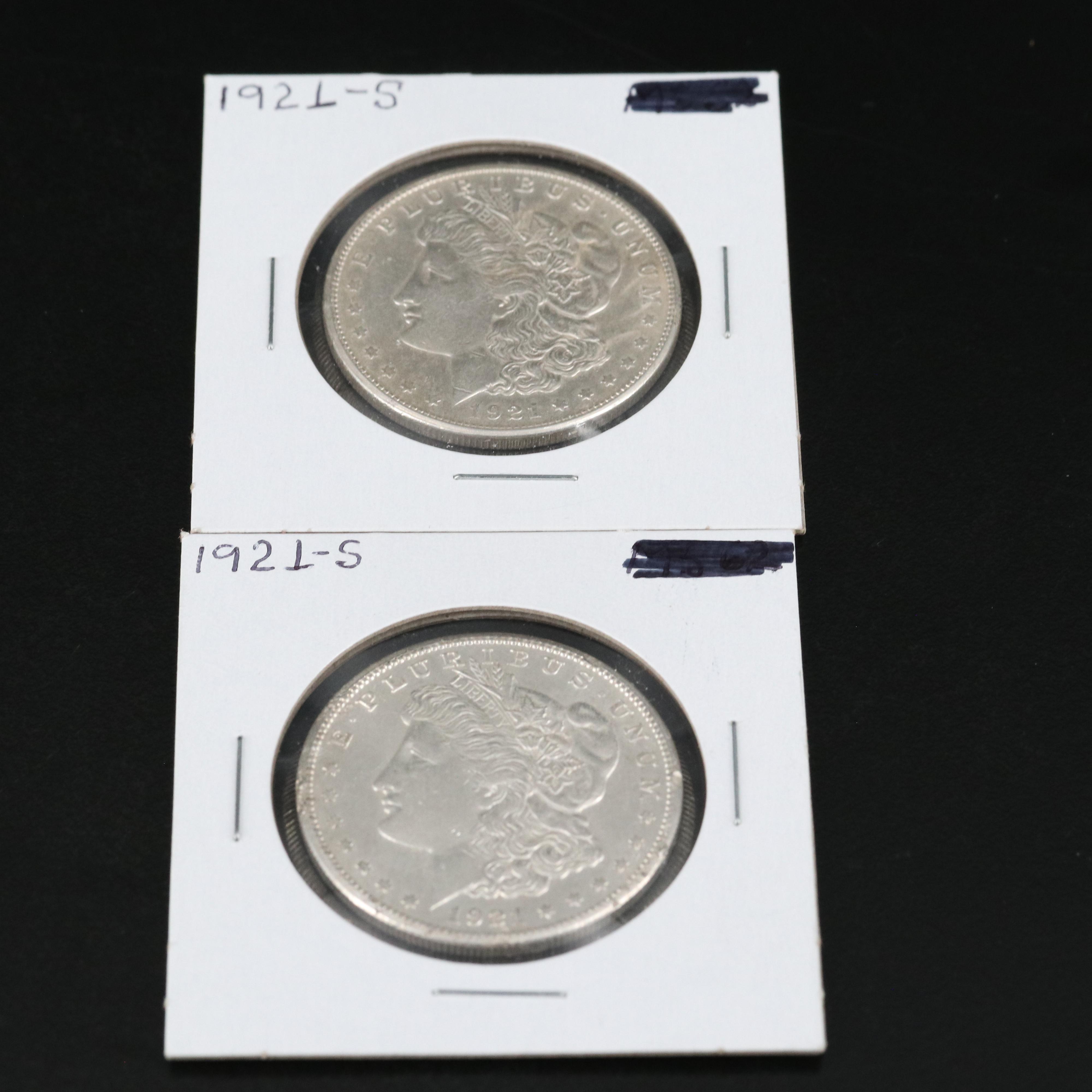 Two 1921-S Morgan Silver Dollars