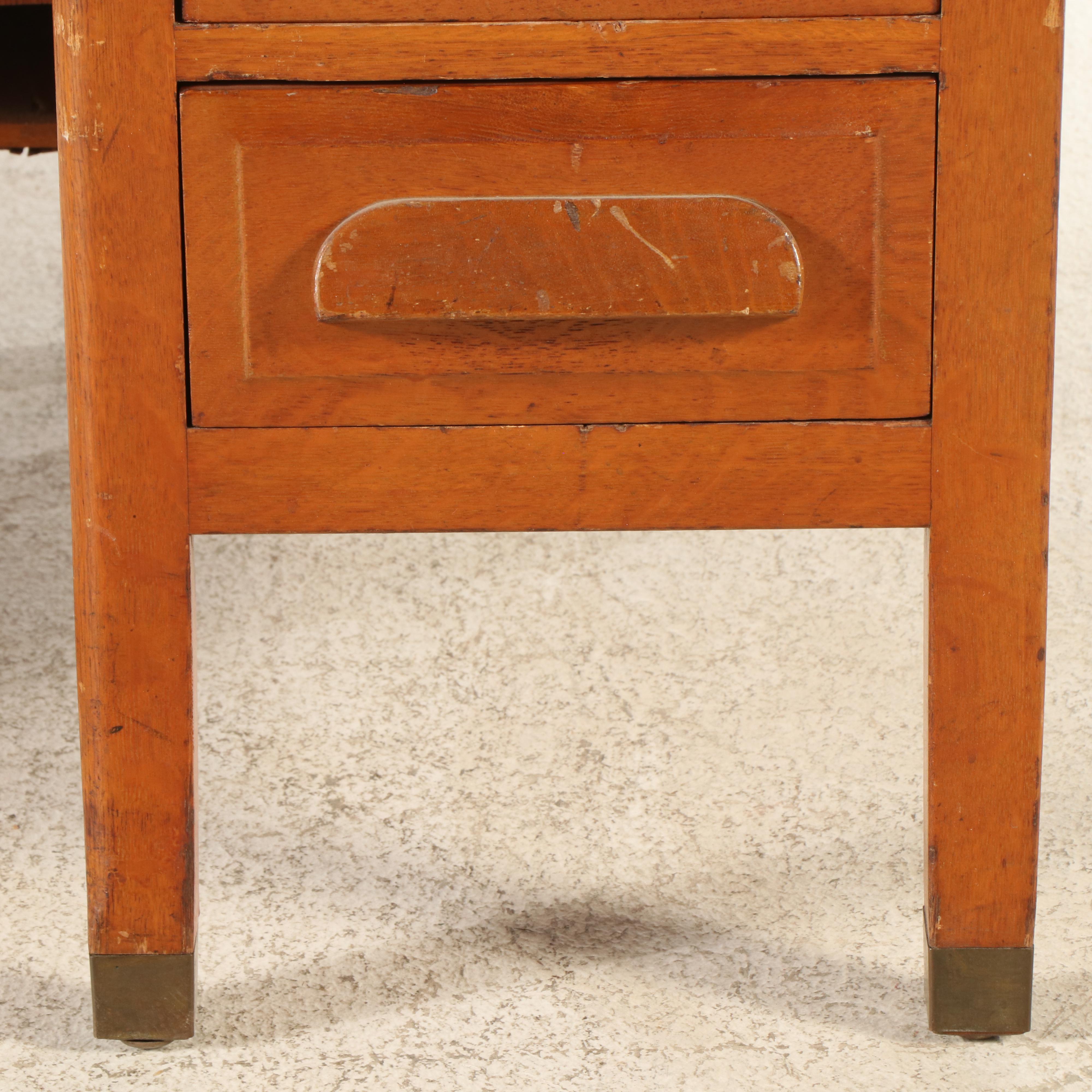 Mid Century Modern Wood Typewriter Desk with L. C. Smith & Corona Typewriter