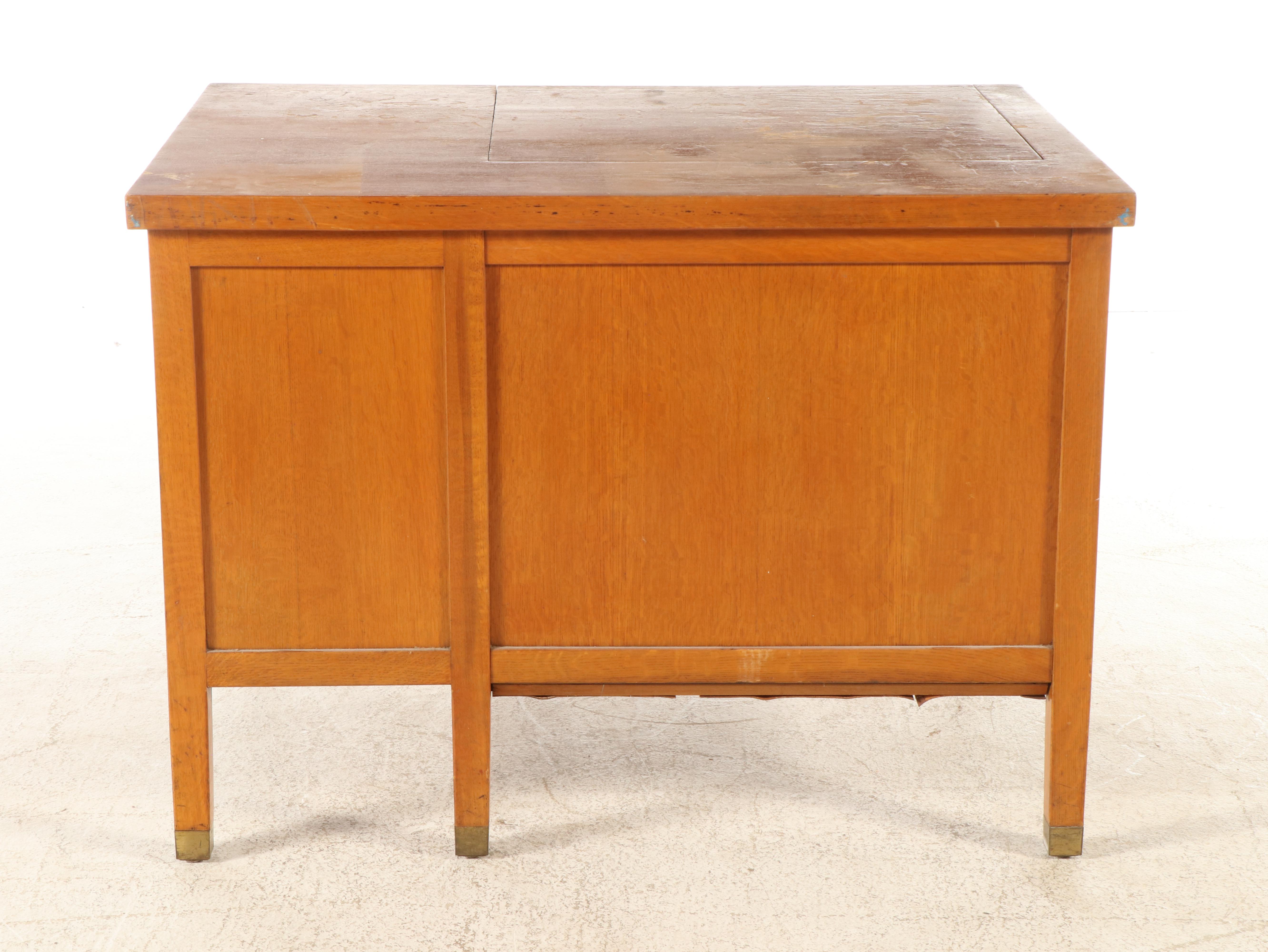 Mid Century Modern Wood Typewriter Desk with L. C. Smith & Corona Typewriter