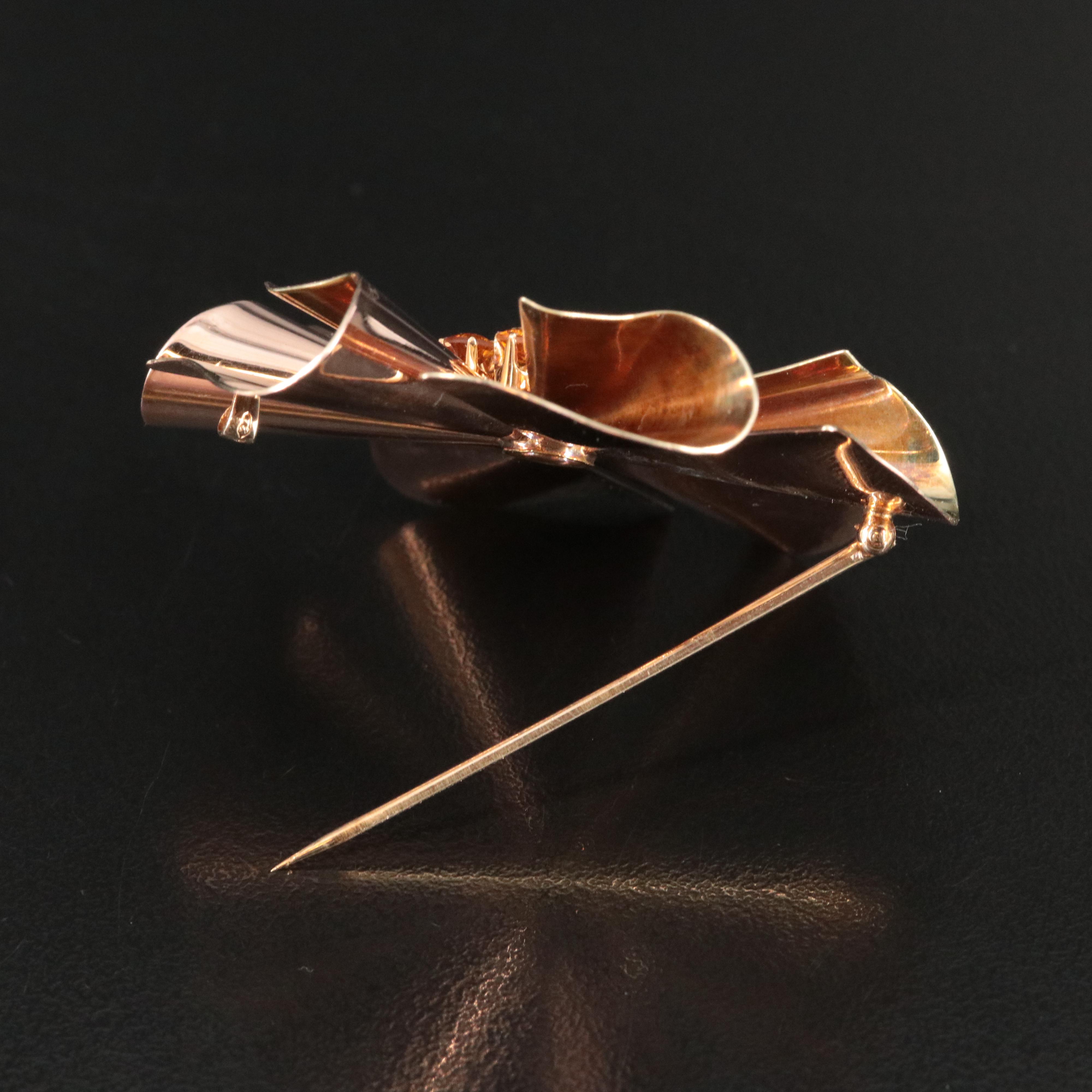 Retro 14K Citrine Two-Tone Floral Brooch