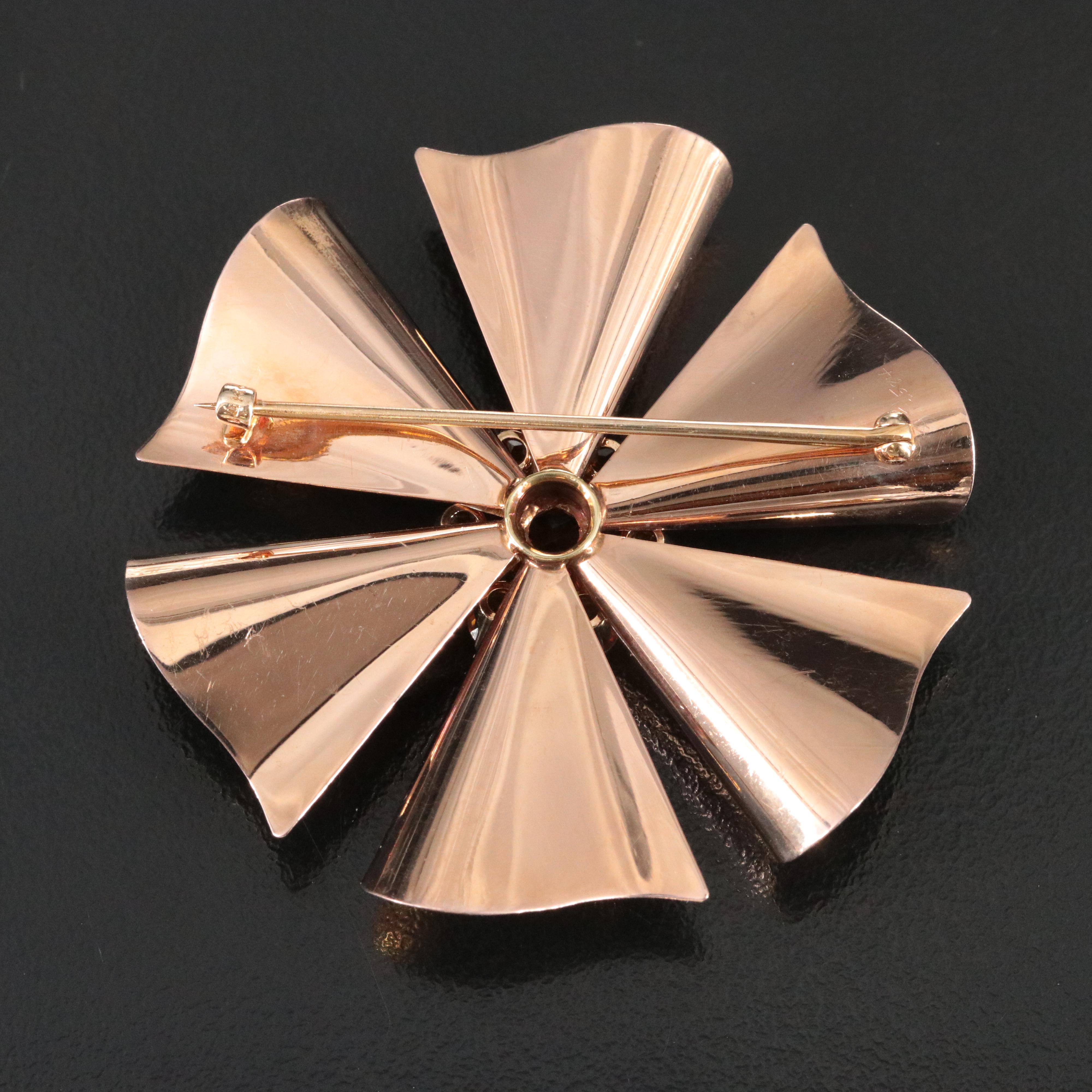 Retro 14K Citrine Two-Tone Floral Brooch