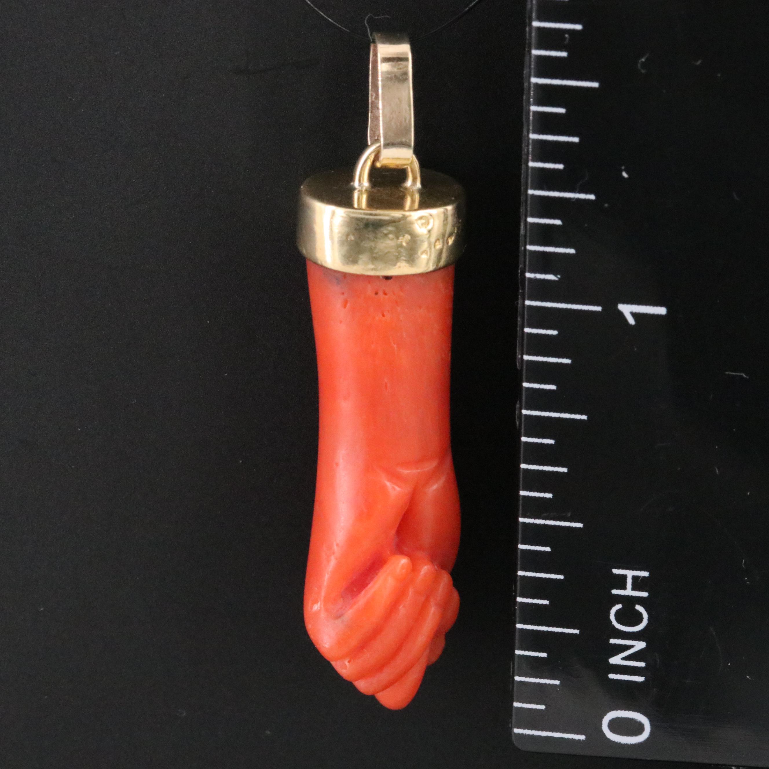Vintage 14K Carved Coral Figa Pendant