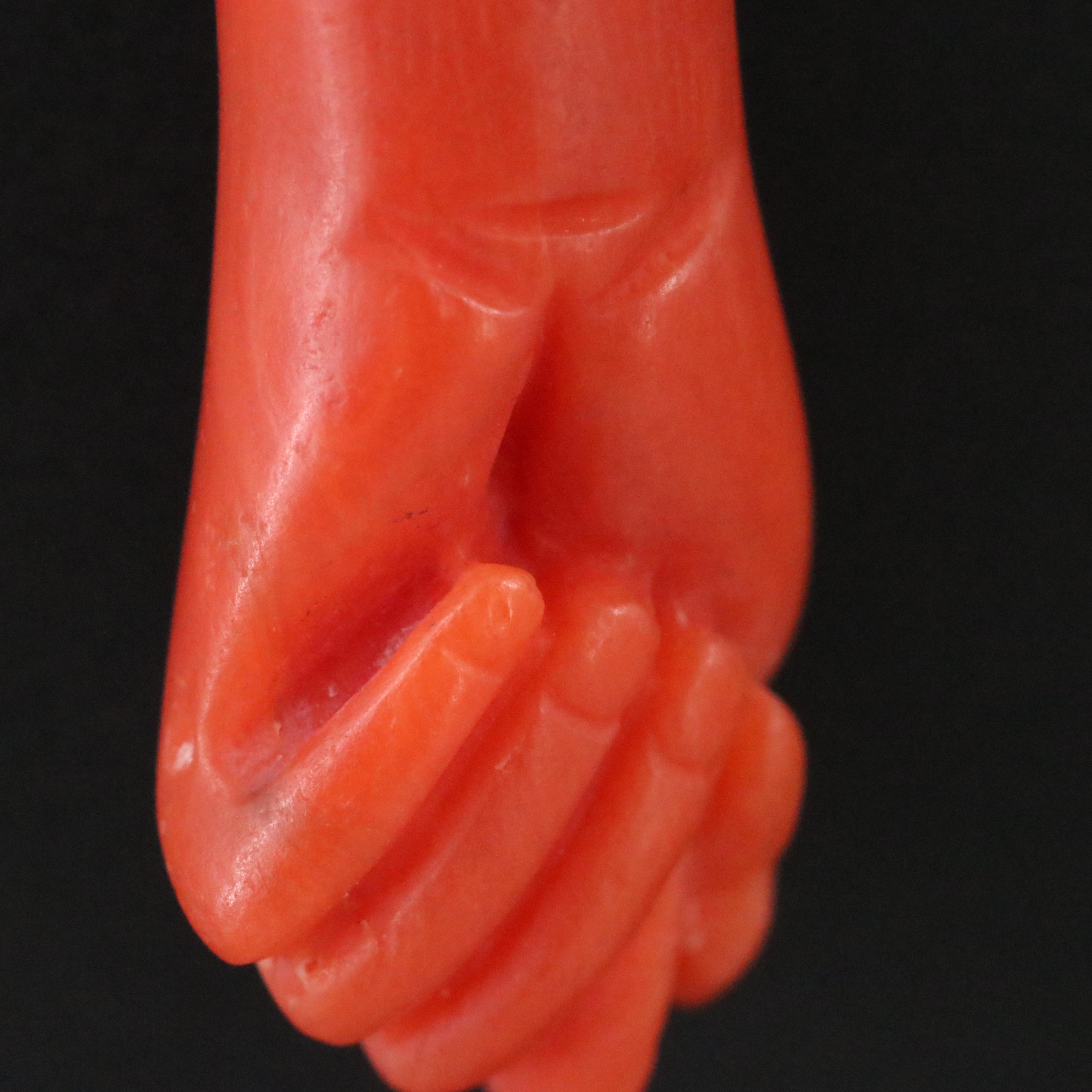 Vintage 14K Carved Coral Figa Pendant