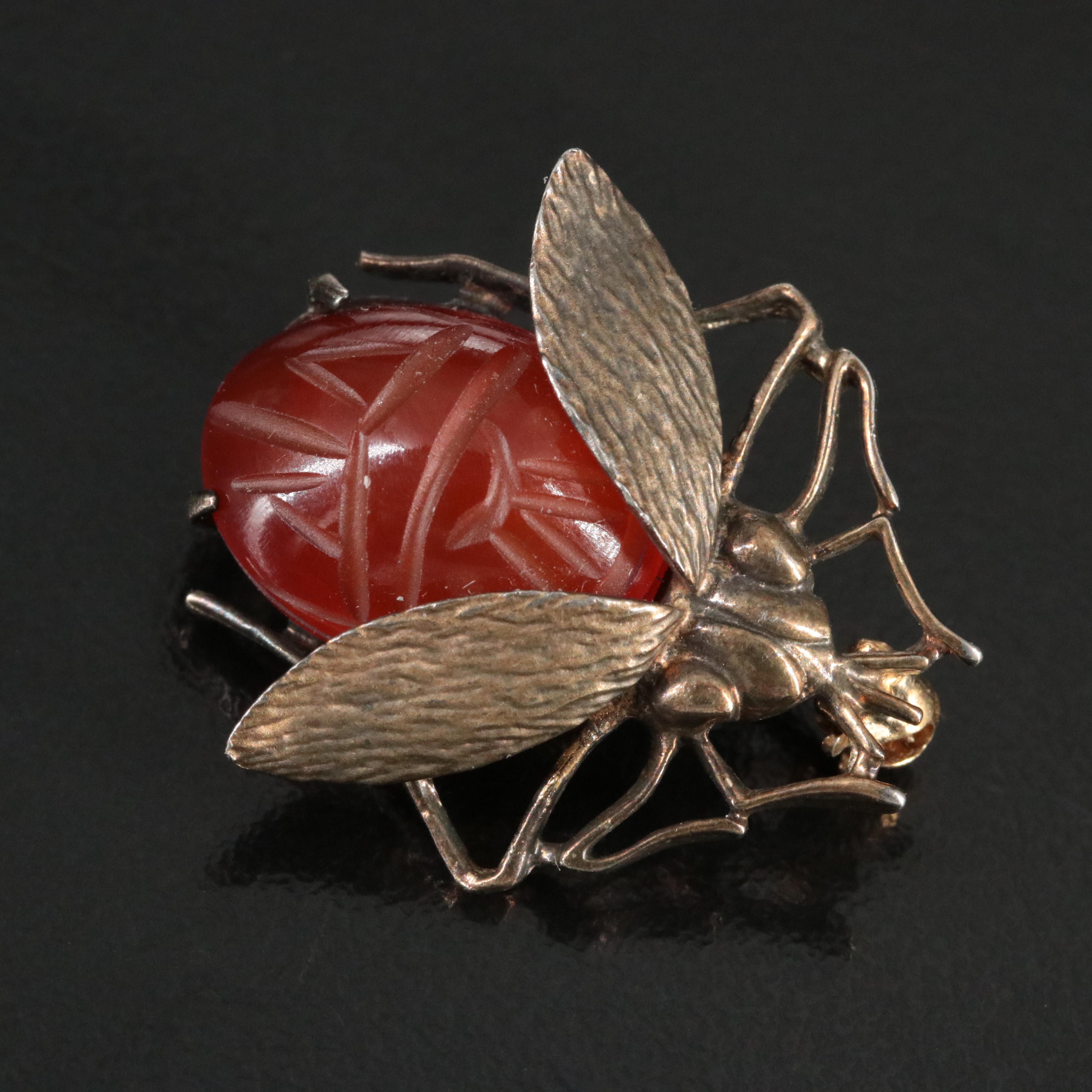 Sterling Carnelian Fire Fly Pin