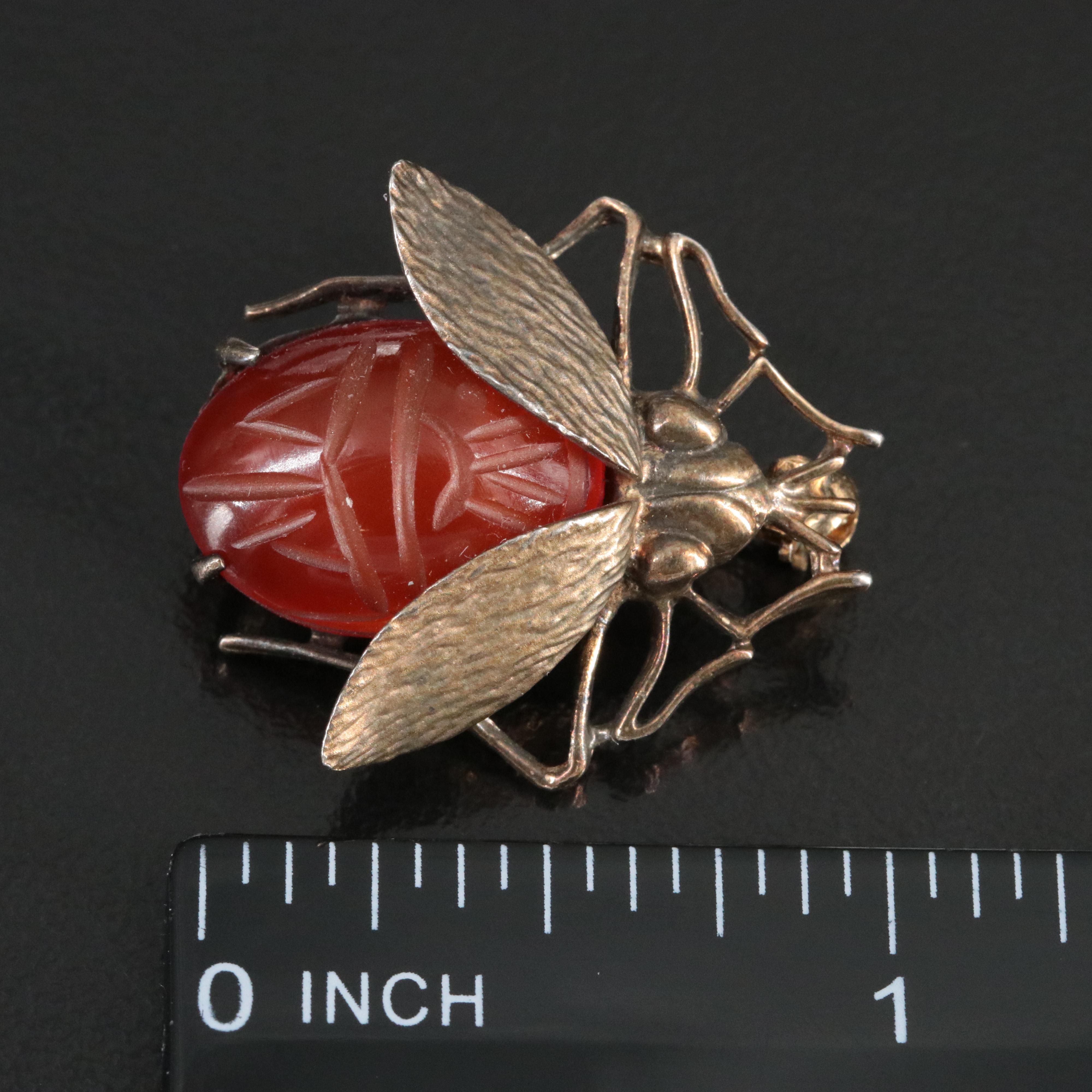 Sterling Carnelian Fire Fly Pin
