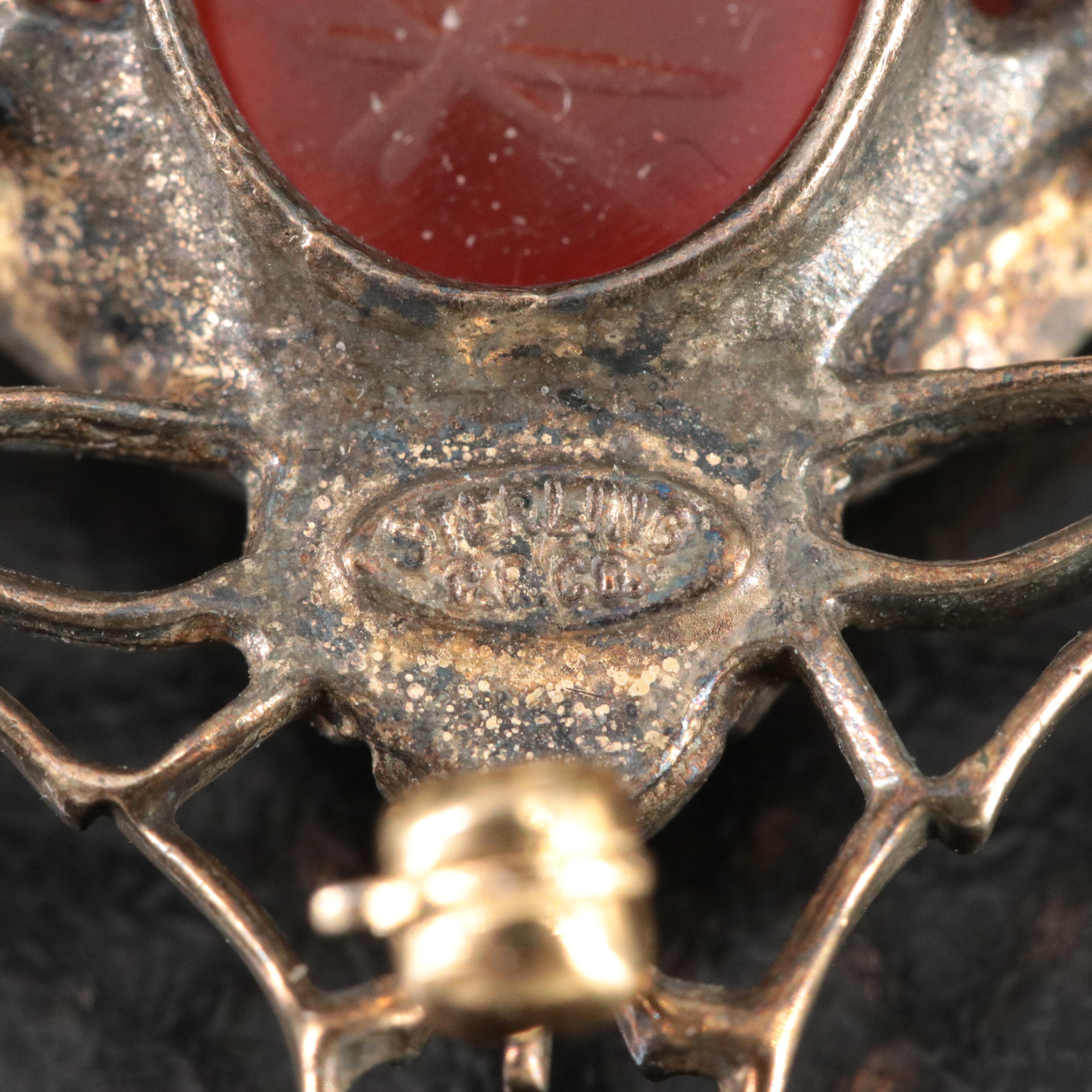 Sterling Carnelian Fire Fly Pin