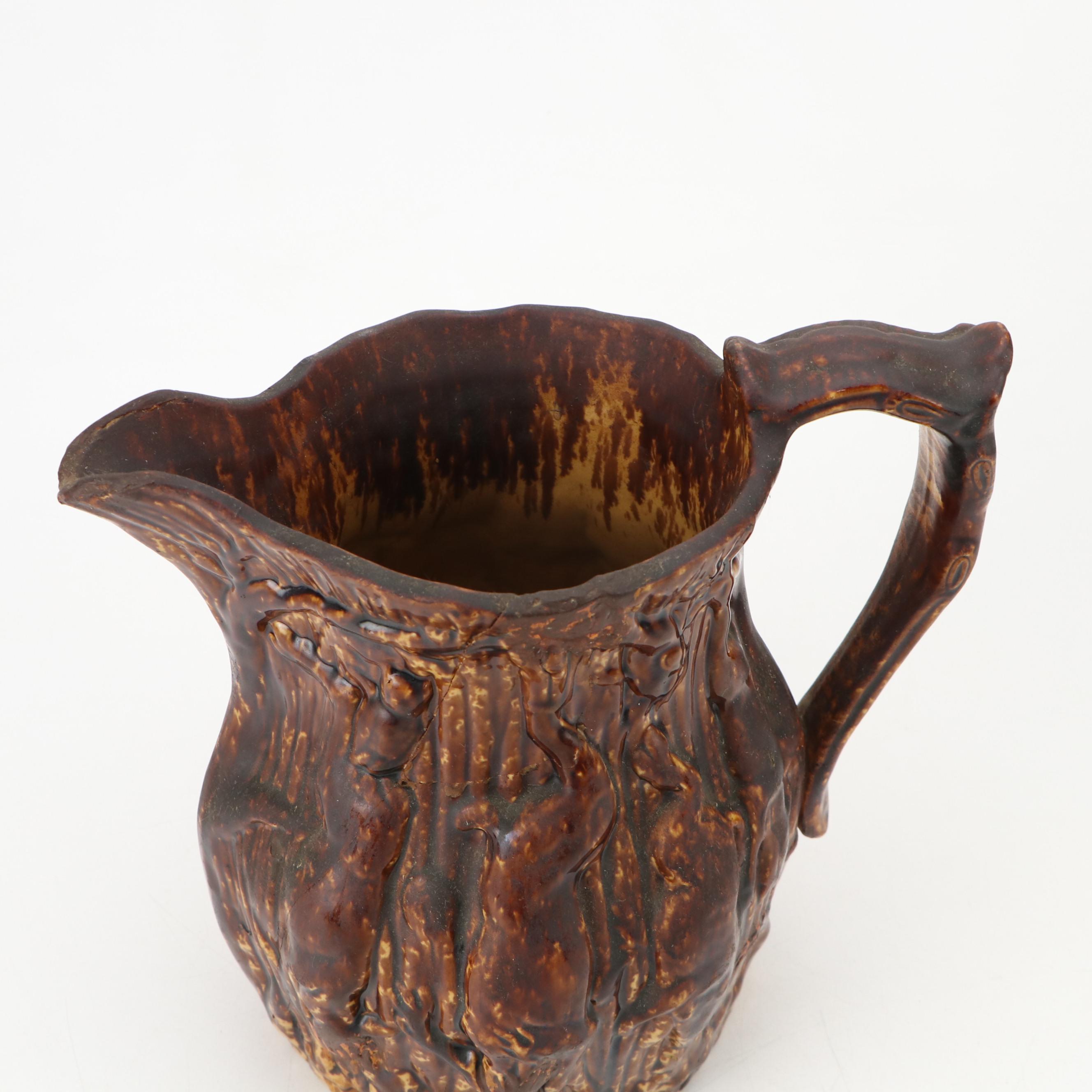 American Rockingham Glaze Hunt Pitcher, 19th Century
