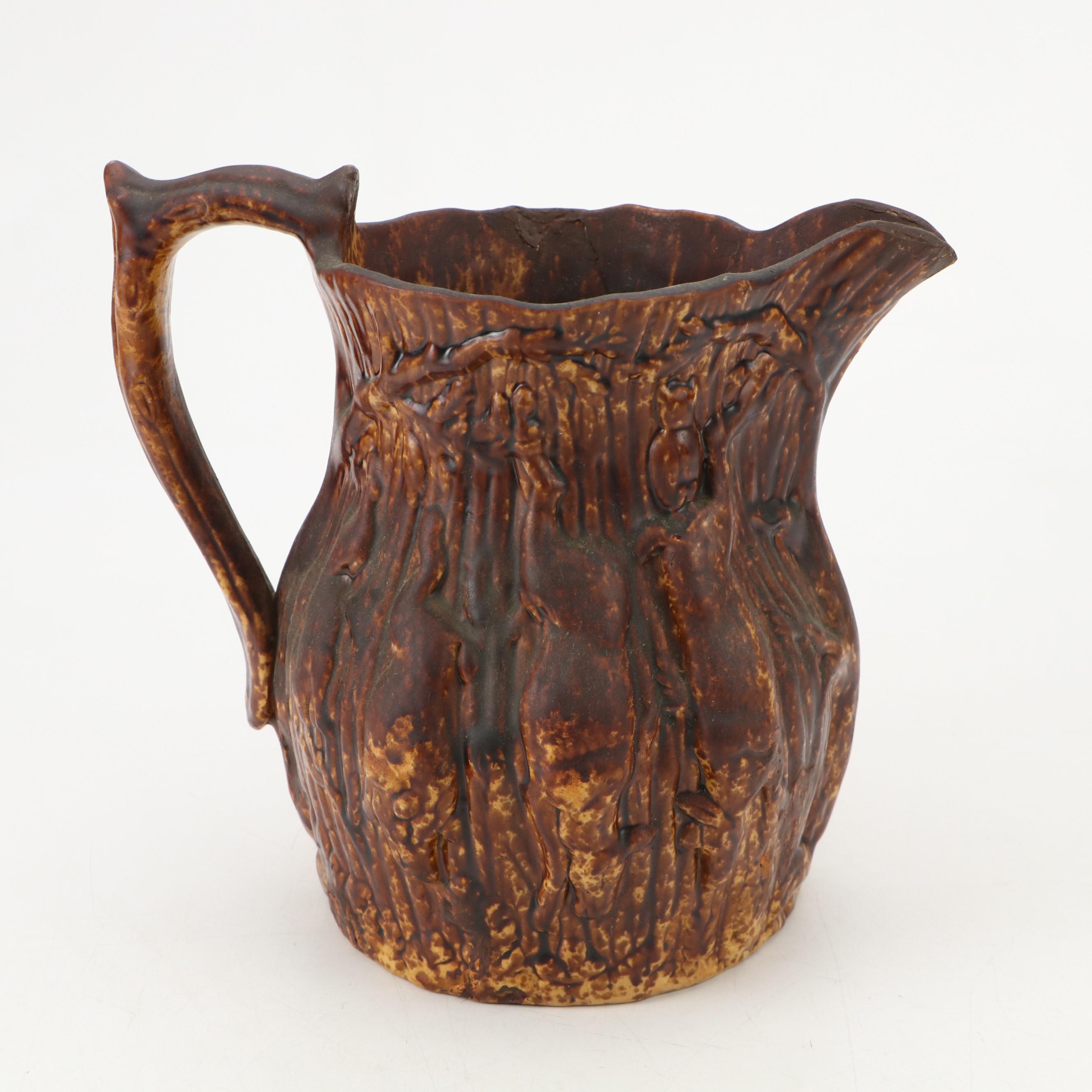 American Rockingham Glaze Hunt Pitcher, 19th Century