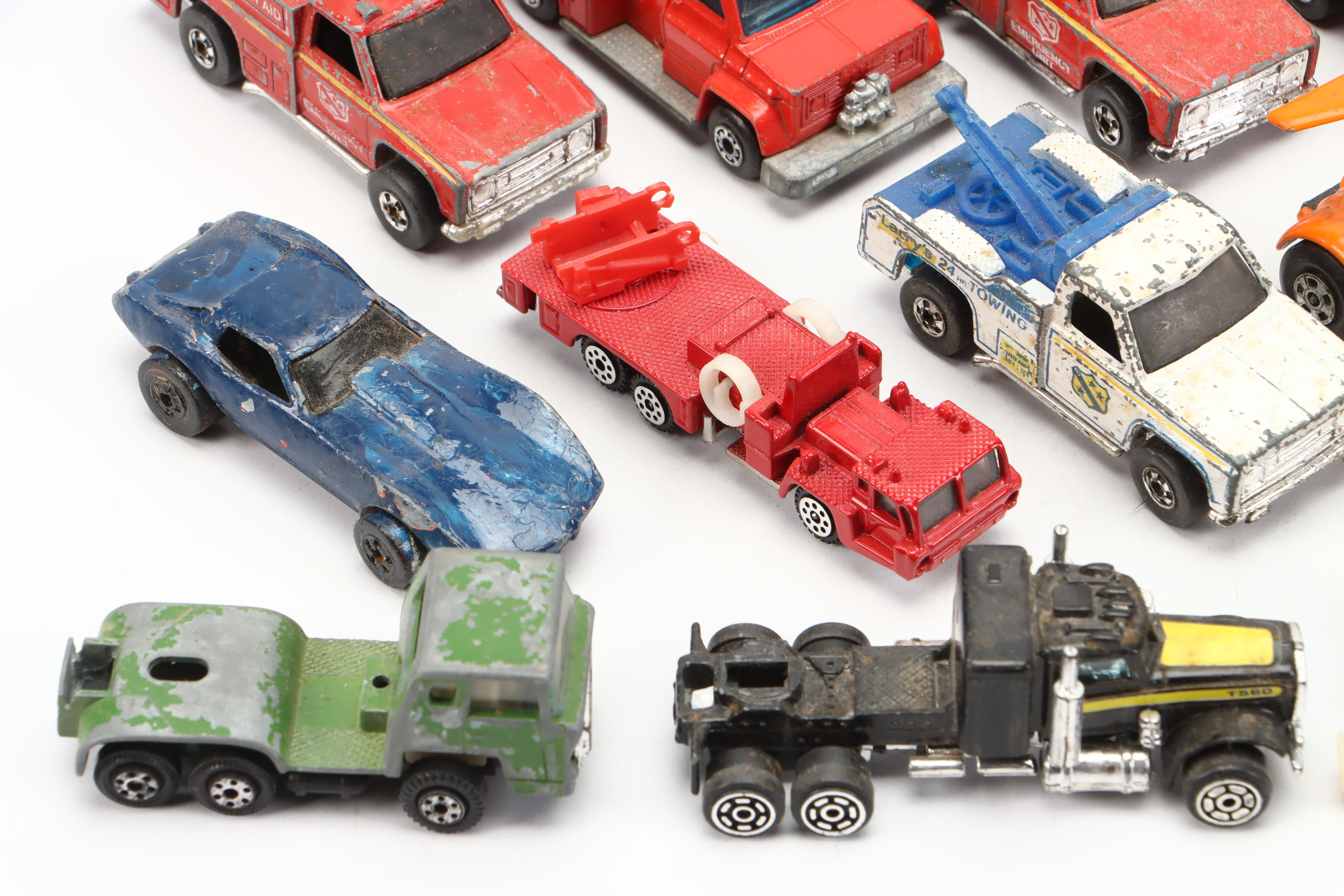 Hot Wheels and Matchbox Toy Trucks and Construction Equipment, 1970s