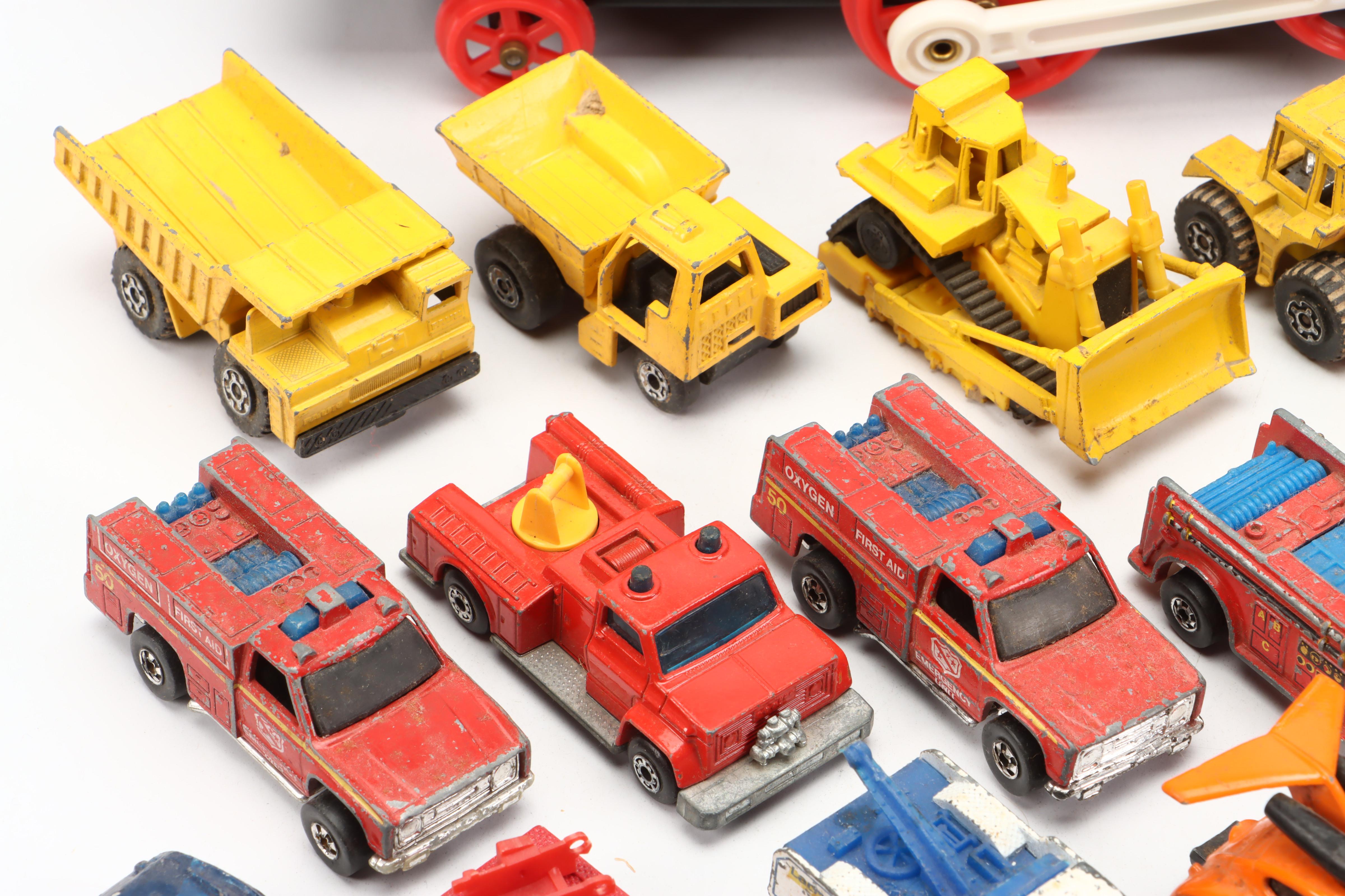 Hot Wheels and Matchbox Toy Trucks and Construction Equipment, 1970s