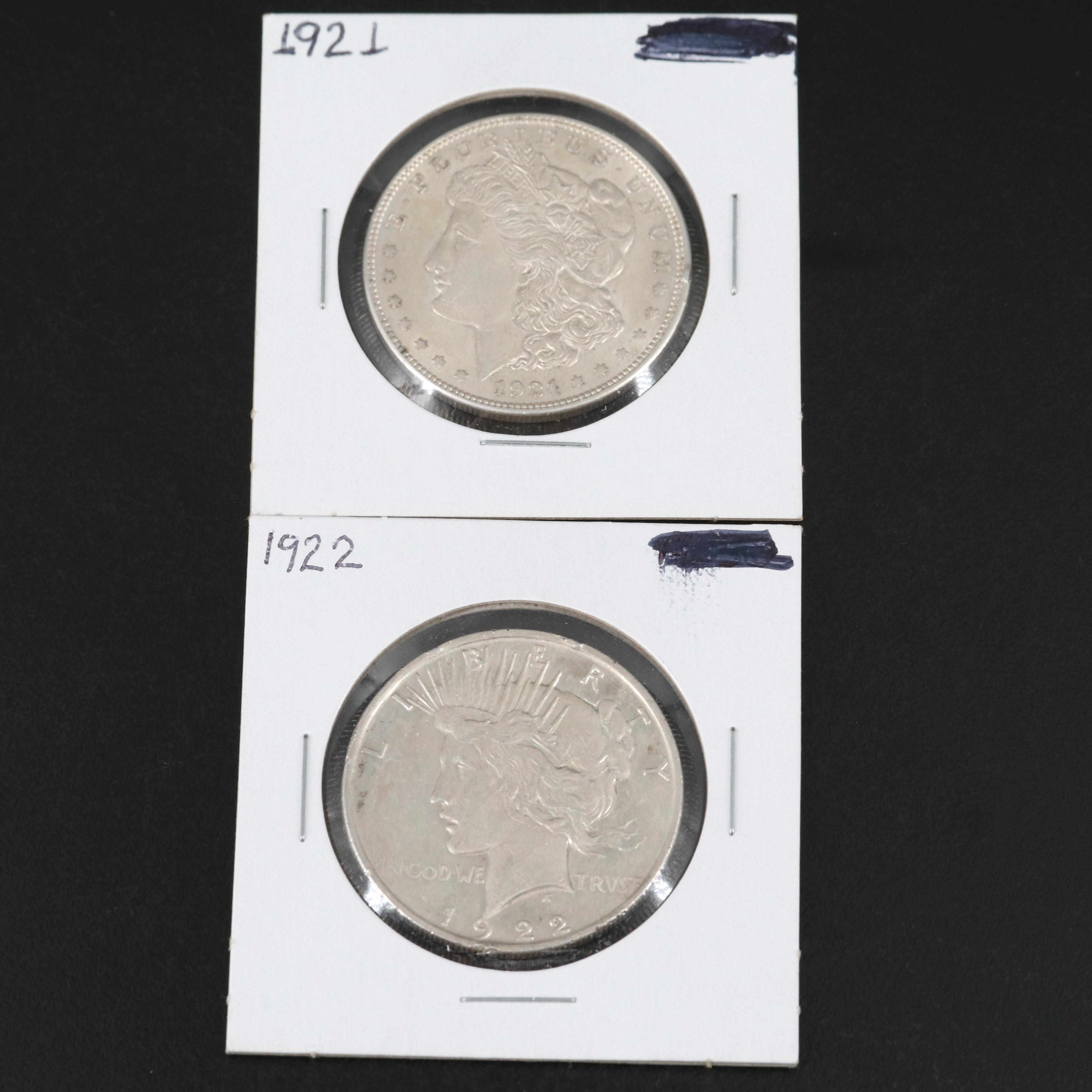 1921 Morgan and 1922 Peace Dollar