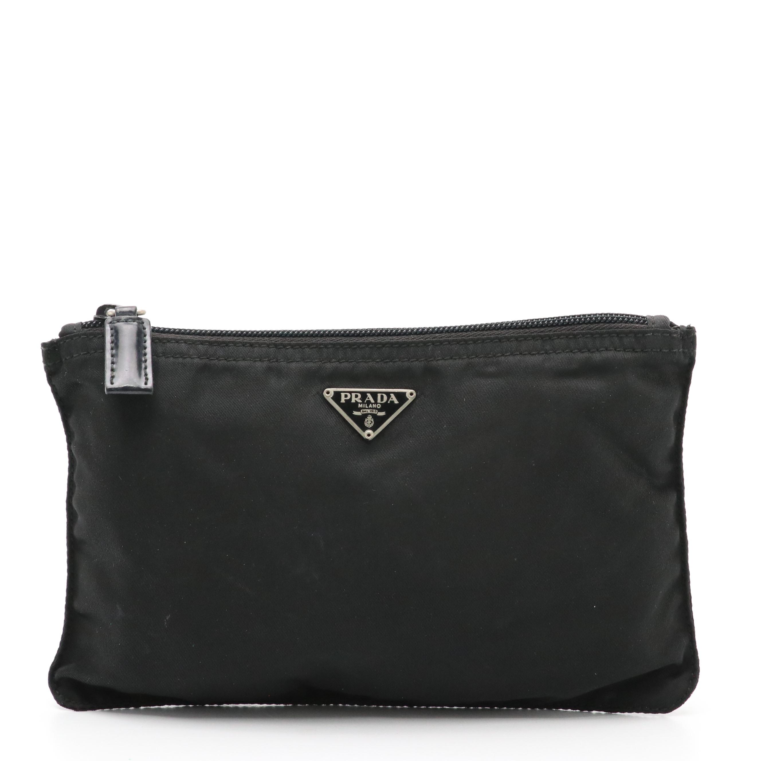 Prada Black Tessuto Nylon Zip Pouch