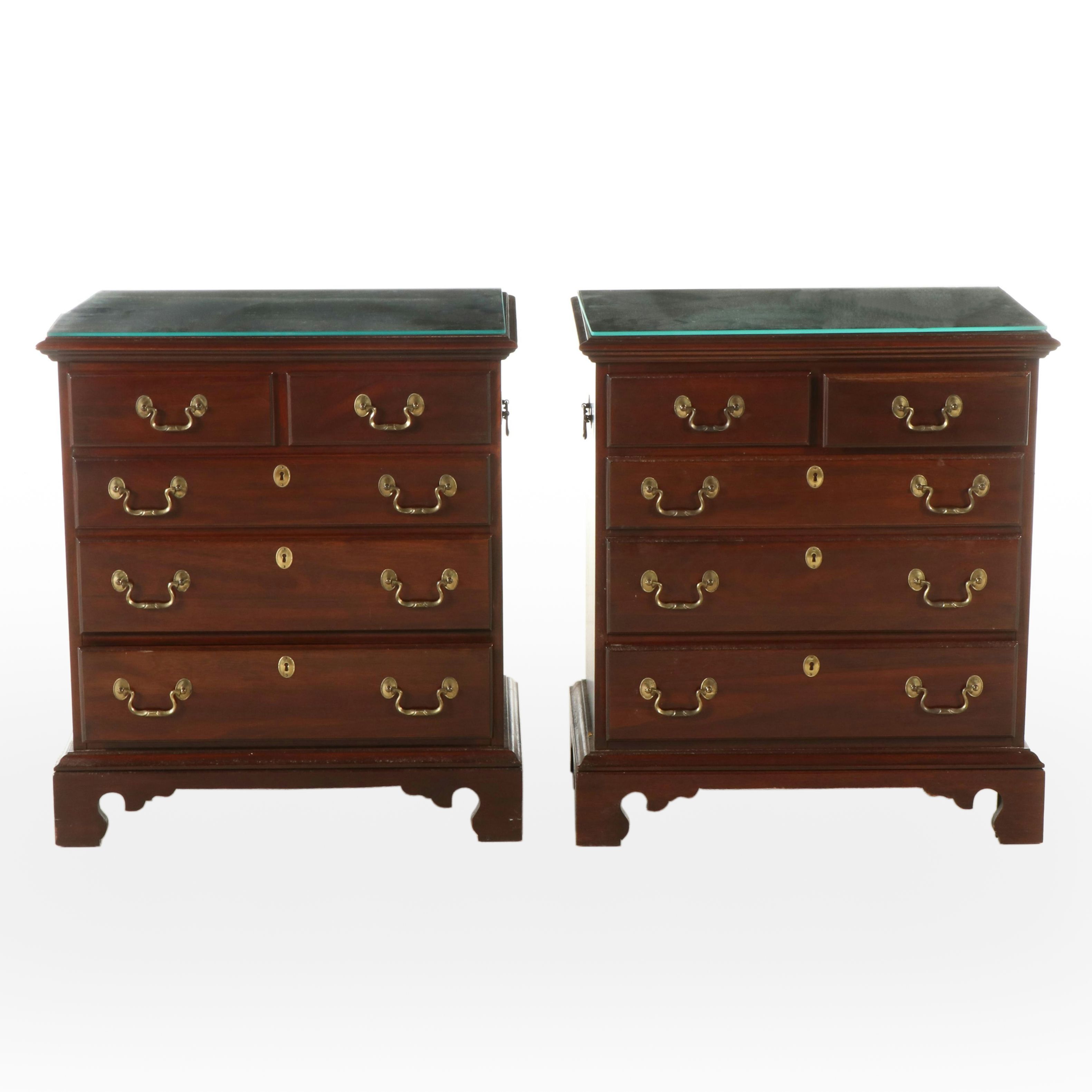Pair of Link-Taylor Chippendale Style Mahogany Five-Drawer Bedside Chests