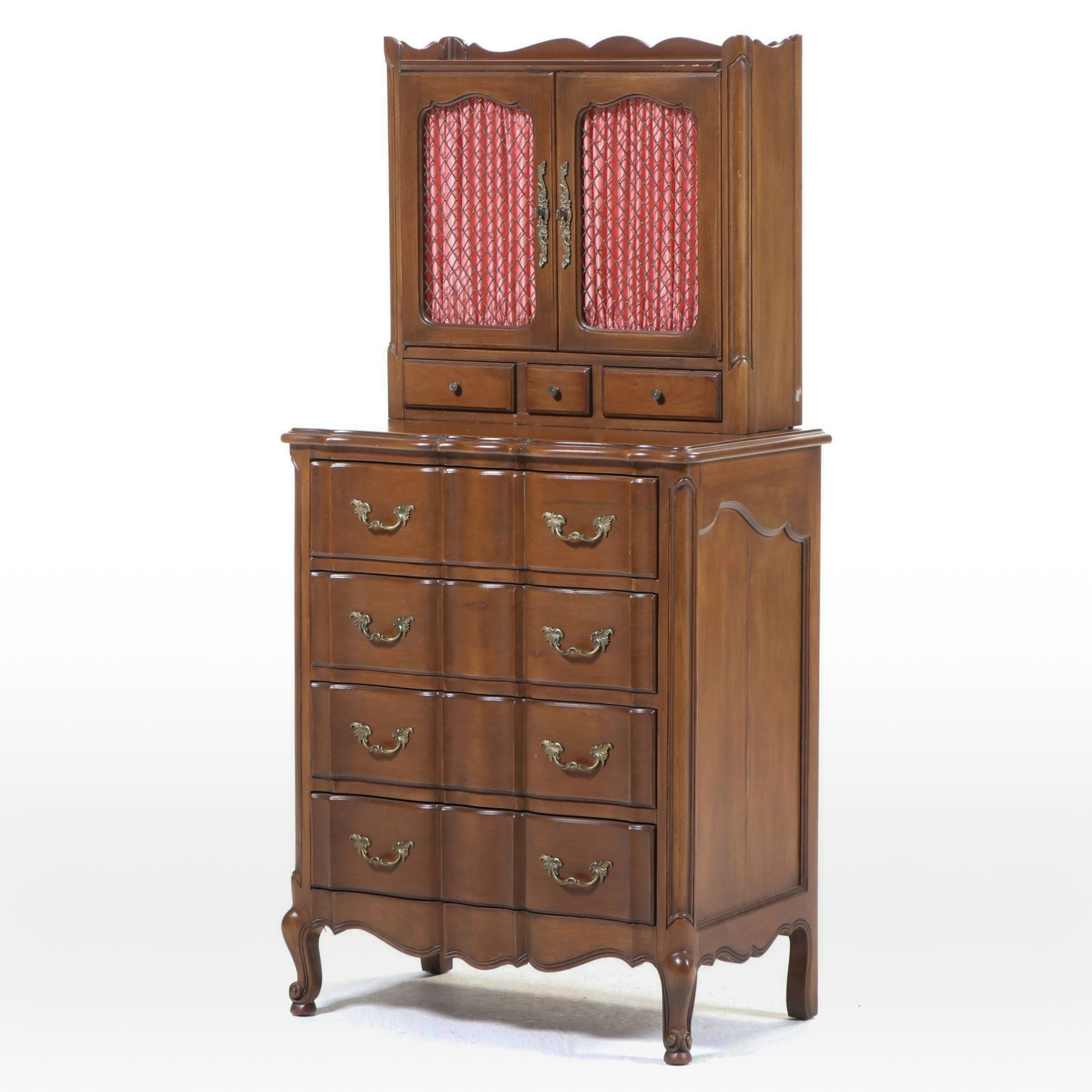 Louis XV Style Cherrywood Serpentine-Front Secrétaire Commode, 20th Century