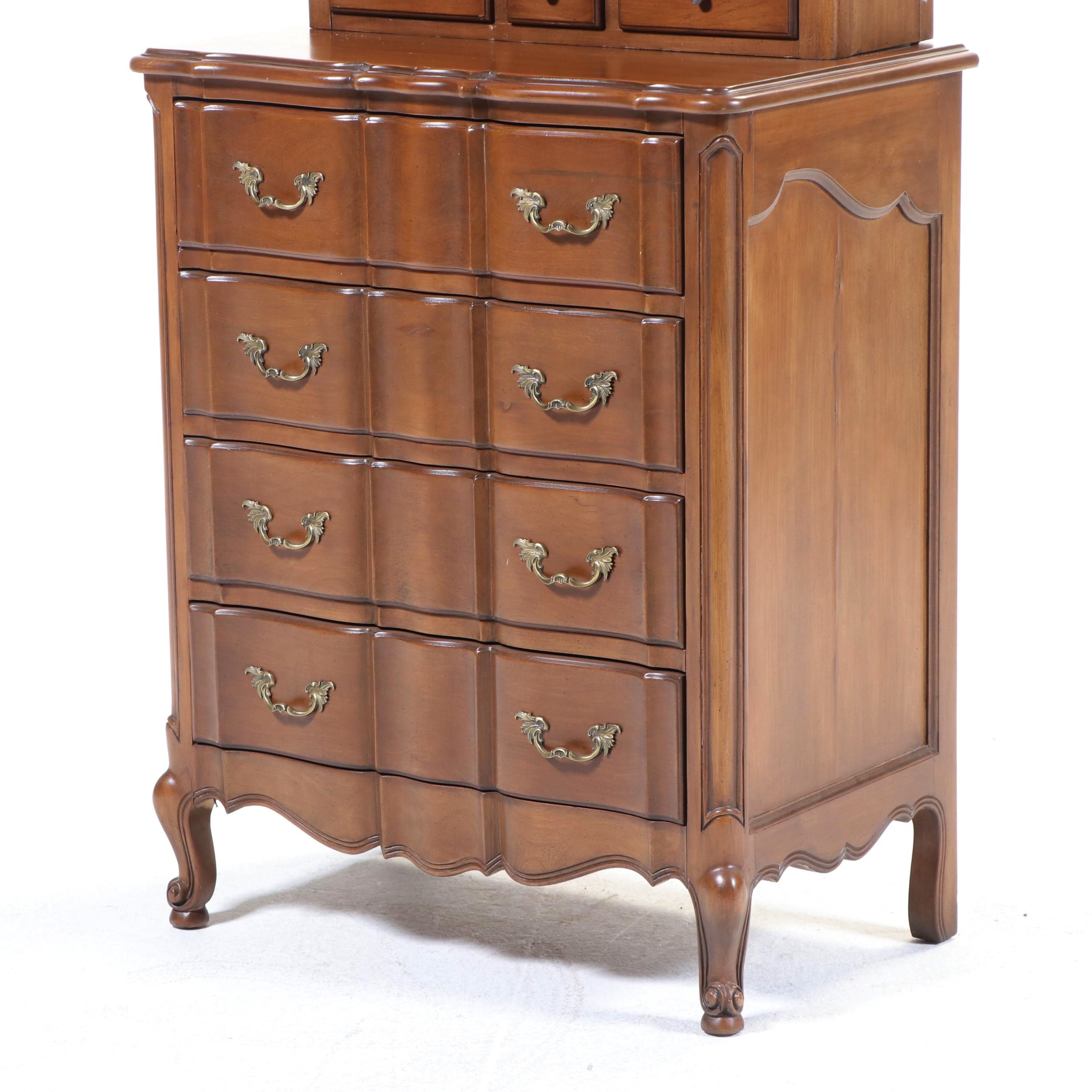 Louis XV Style Cherrywood Serpentine-Front Secrétaire Commode, 20th Century