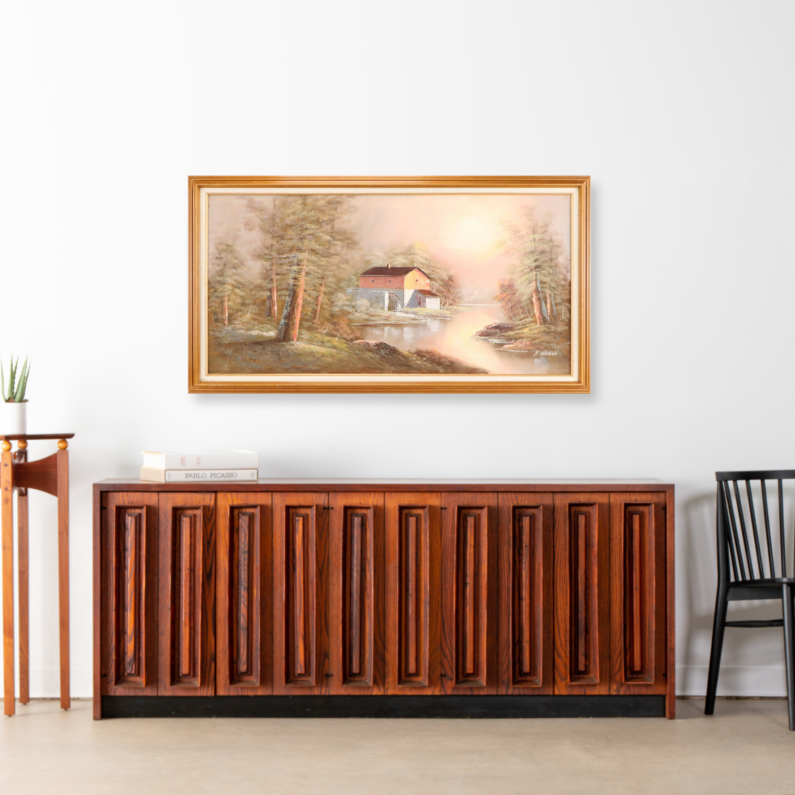 H. Wilson Landscape Oil Painting With Mill, Mid to Late 20th Century